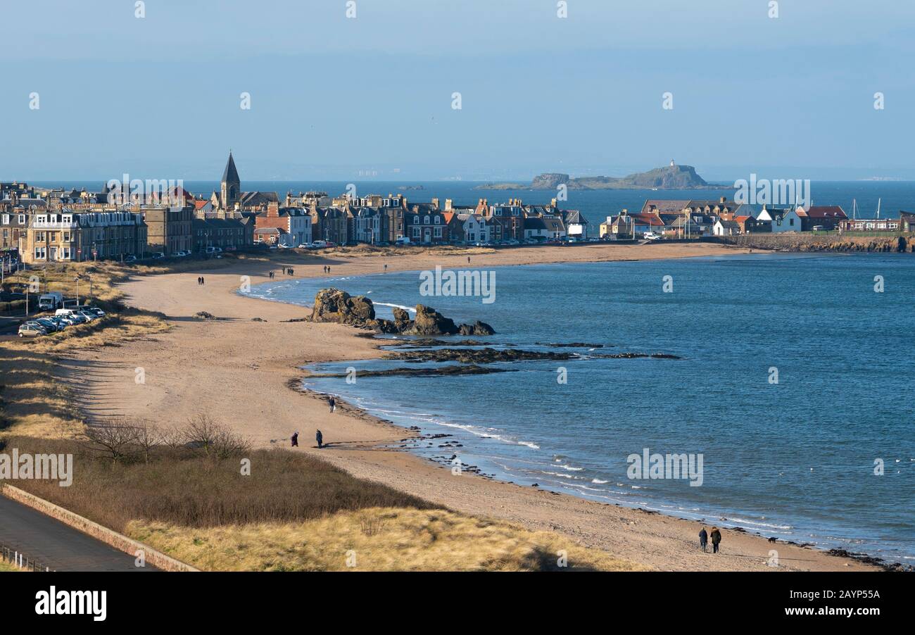 Blick auf den Strand von North Berwick in East Lothian, Schottland, Großbritannien Stockfoto