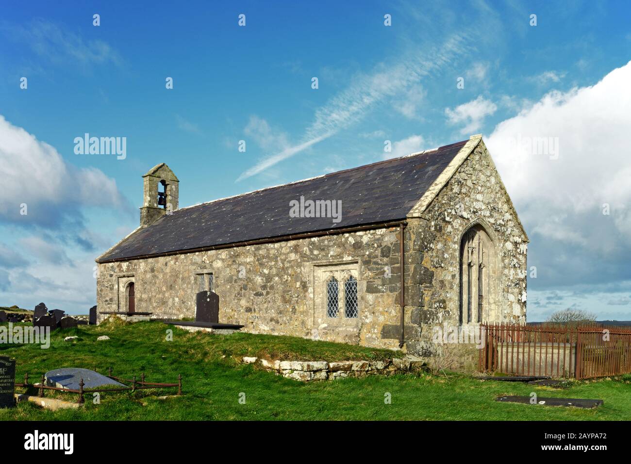 Die St Twrog's Church ist eine kleine, mittelalterliche Kirche in Bodwrog, Anglesey, Nordwales. Es wurde im späten 15. Jahrhundert zur Zeit von König Heinrich VII. Erbaut Stockfoto