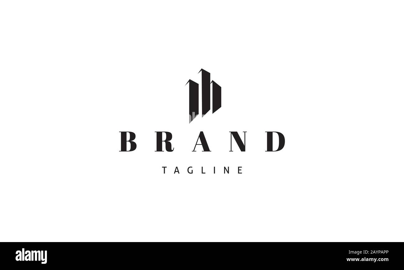 Vektorlogo, auf dem ein abstraktes Bild von drei Wolkenkratzern abgebildet ist. Stock Vektor