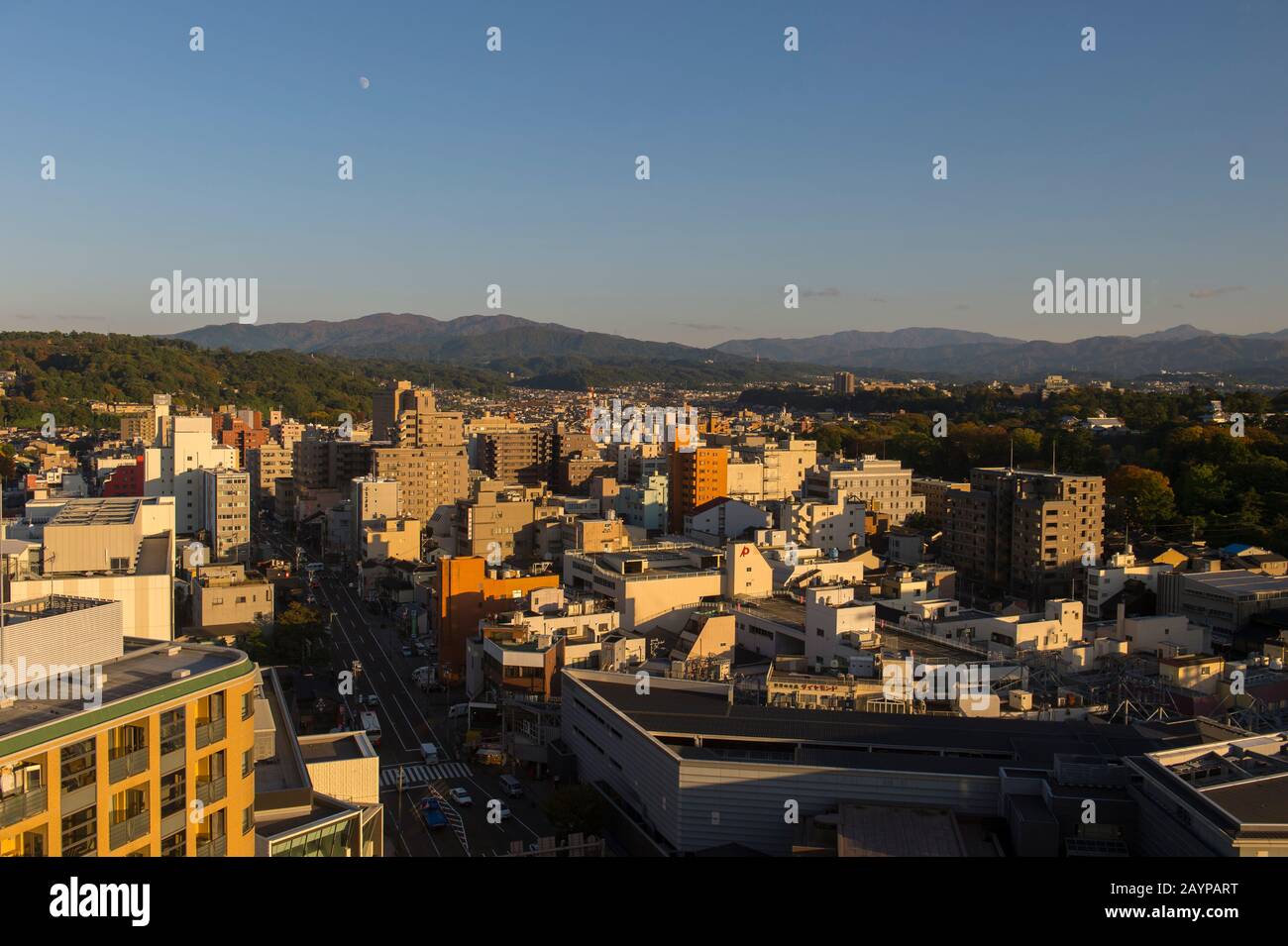 Überblick über die Stadt Kanazawa, Präfektur Ishikawa, auf Honshu-Insel, Japan. Stockfoto