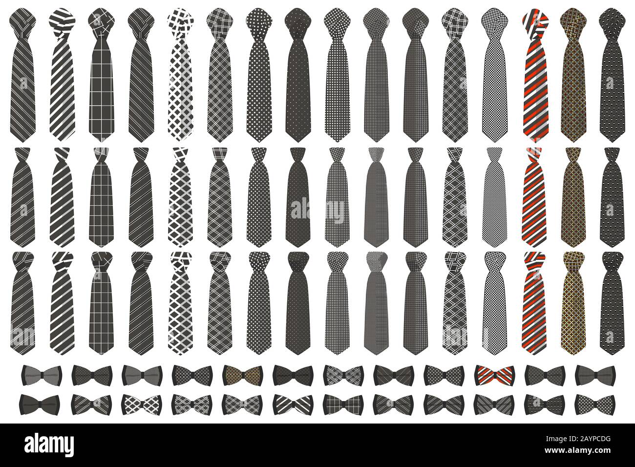 Abbildung auf Thema große farbige Set Krawatten, Querbinder verschiedener Größe. Krawatte aus Sammlung Kleidungsstücke Bow Tie für werden. Stock Vektor