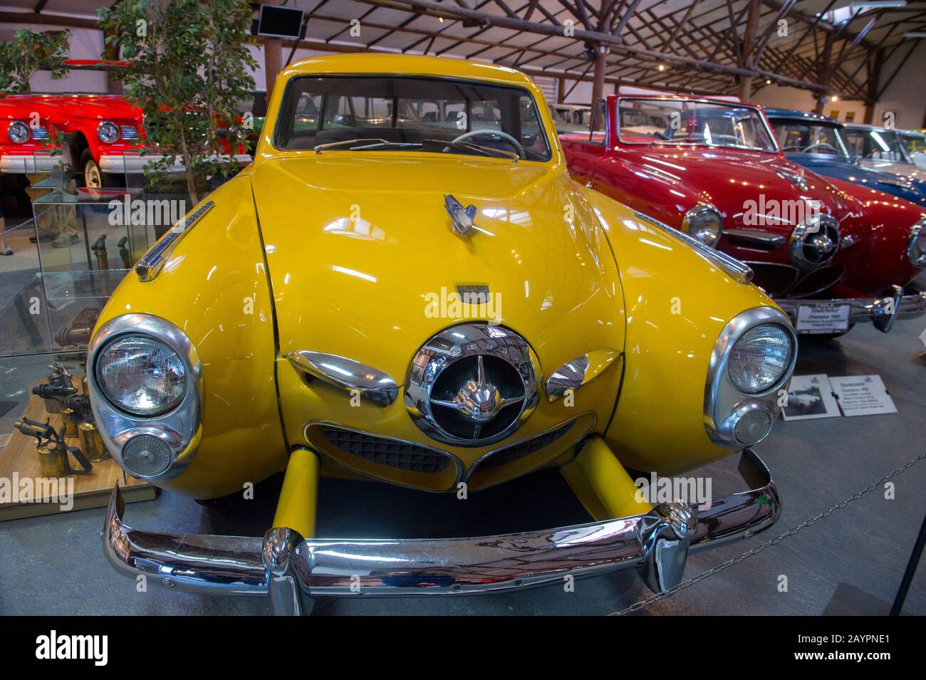 Das Auto-Museum Moncopulli mit einer Sammlung von hauptsächlich Studebaker-Autos aus den 40er, 50er und 60er Jahren in der Nähe von Puyehue im Lake District in Chile. Stockfoto