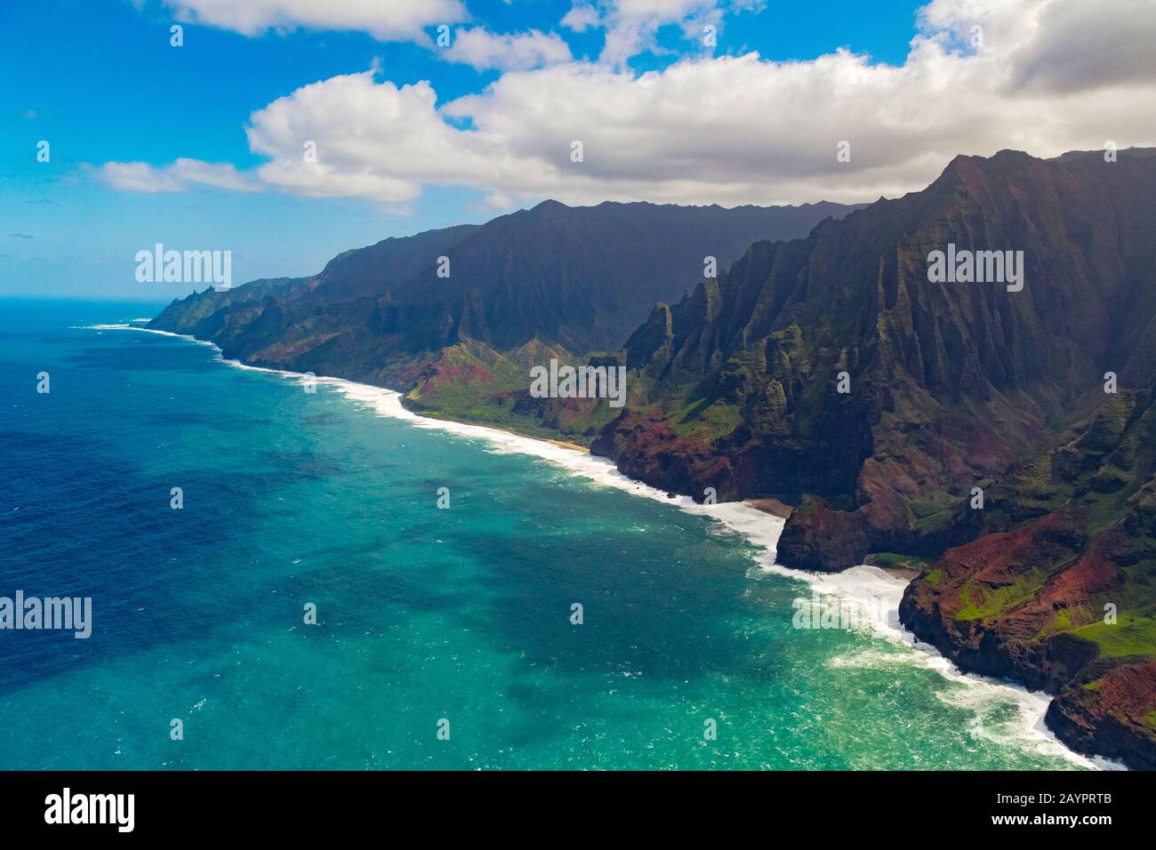 Luftbild zur Küste von Kauai Na Pali Stockfoto