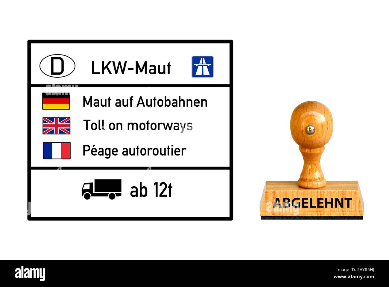 Stempelschrift Maut, Maut, mit LKW-Maut-Schild, Deutschland Stockfoto