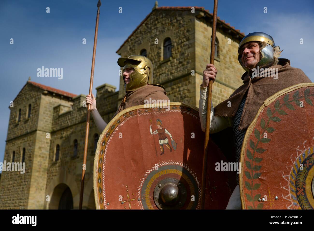 Römische Soldaten aus dem späten 2. frühen dritten Jahrhundert AD, diese Re-enactors 'man' der rekonstruierten Festung in Arbeia, Hadrian's Wall, South Shields Stockfoto