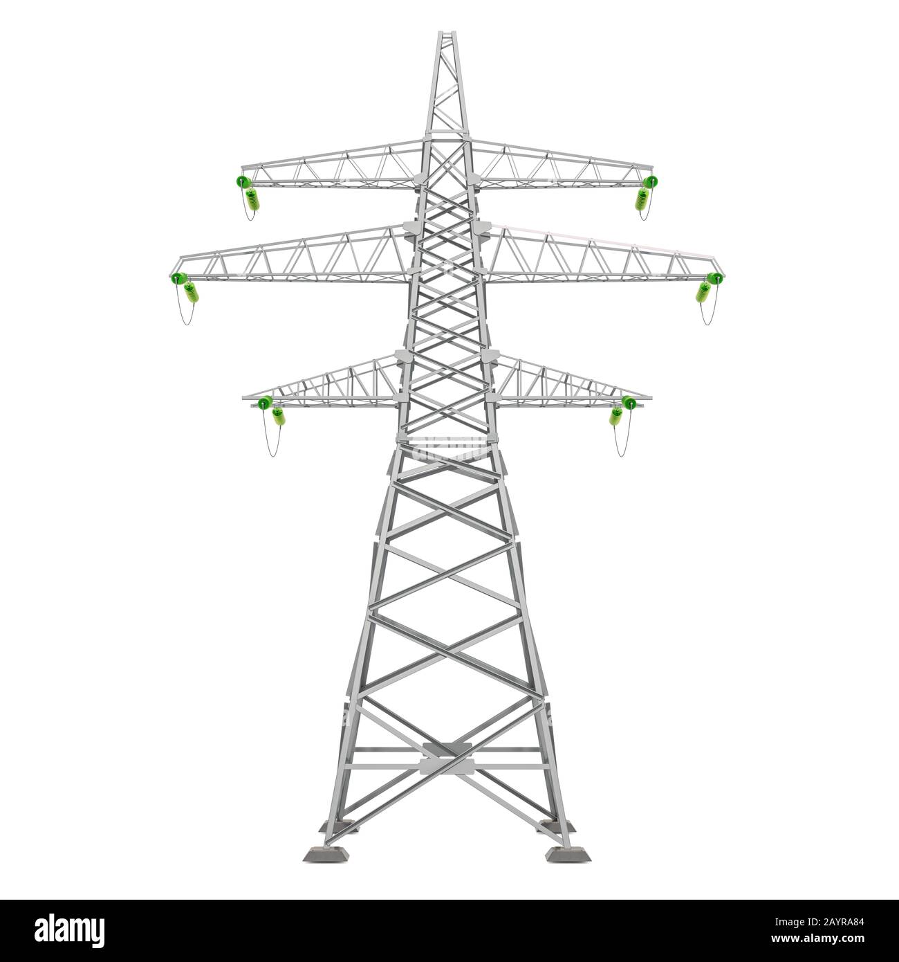 Sendeturm, Leistungsturm. 3D-Rendering isoliert auf weißem Hintergrund Stockfoto