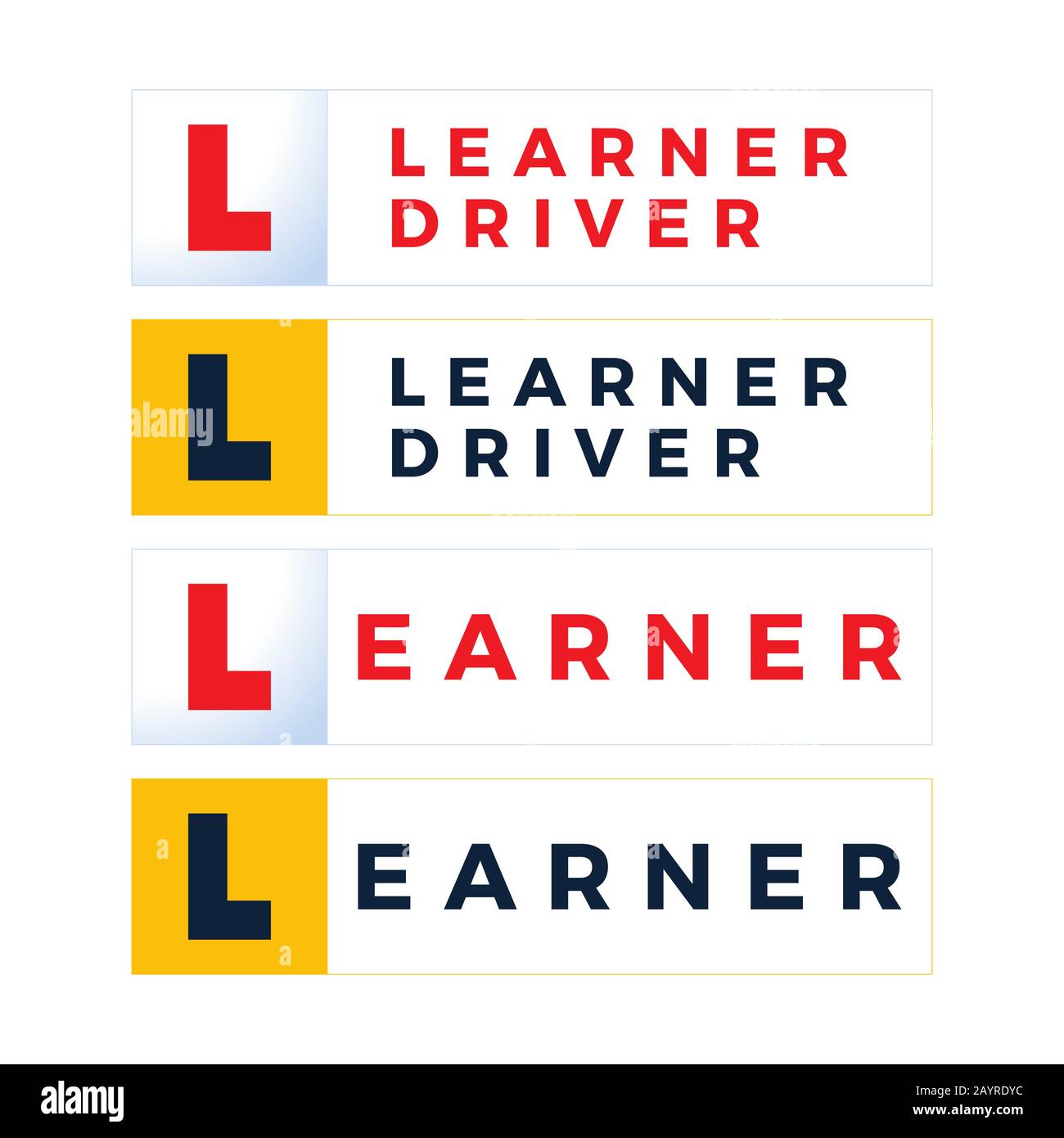 Letter L Lernender Fahrerplatten-Symbol Cartoon Flatstyle Trend modern Driving School Logotype Graphic Art Design Element. Badge-Konzept für Fahrzeug c Stock Vektor