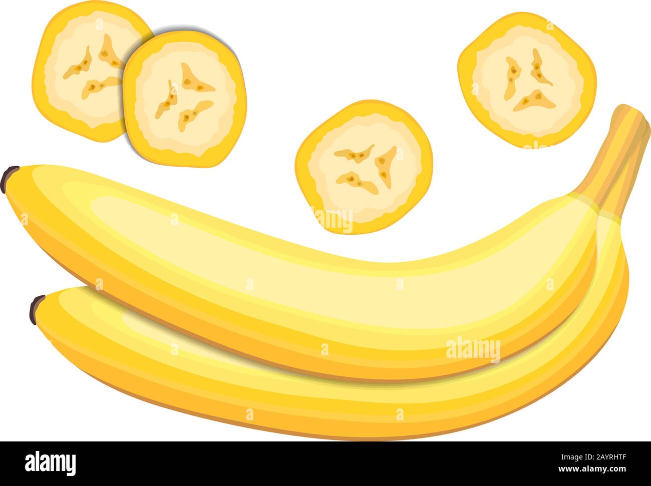 Zwei Bananen mit Scheiben auf weißer Hintergrundvektorabbildung Stock Vektor