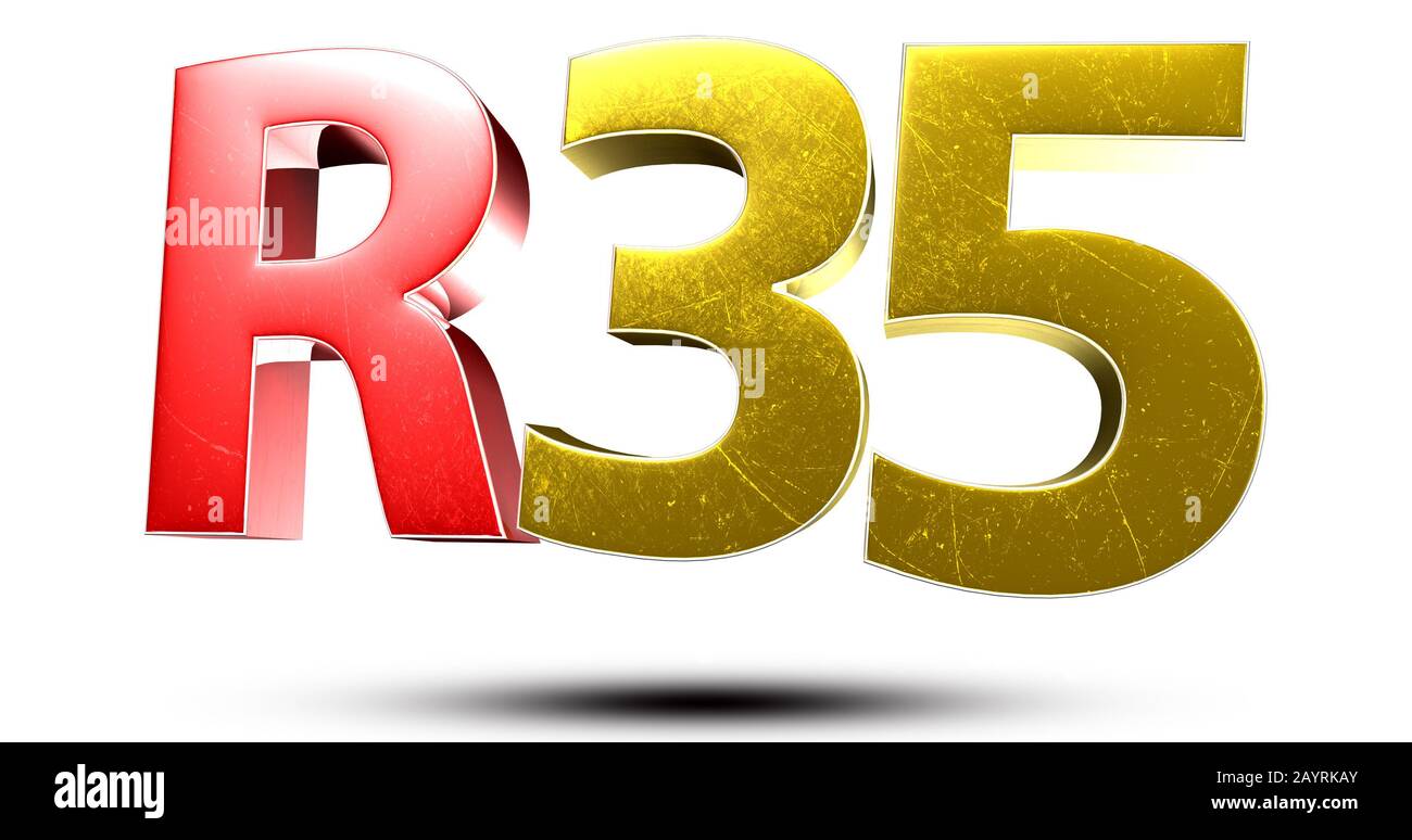 3D-Abbildung R35 rotes Gold isoliert auf weißem Hintergrund (mit Beschneidungspfad). Stockfoto