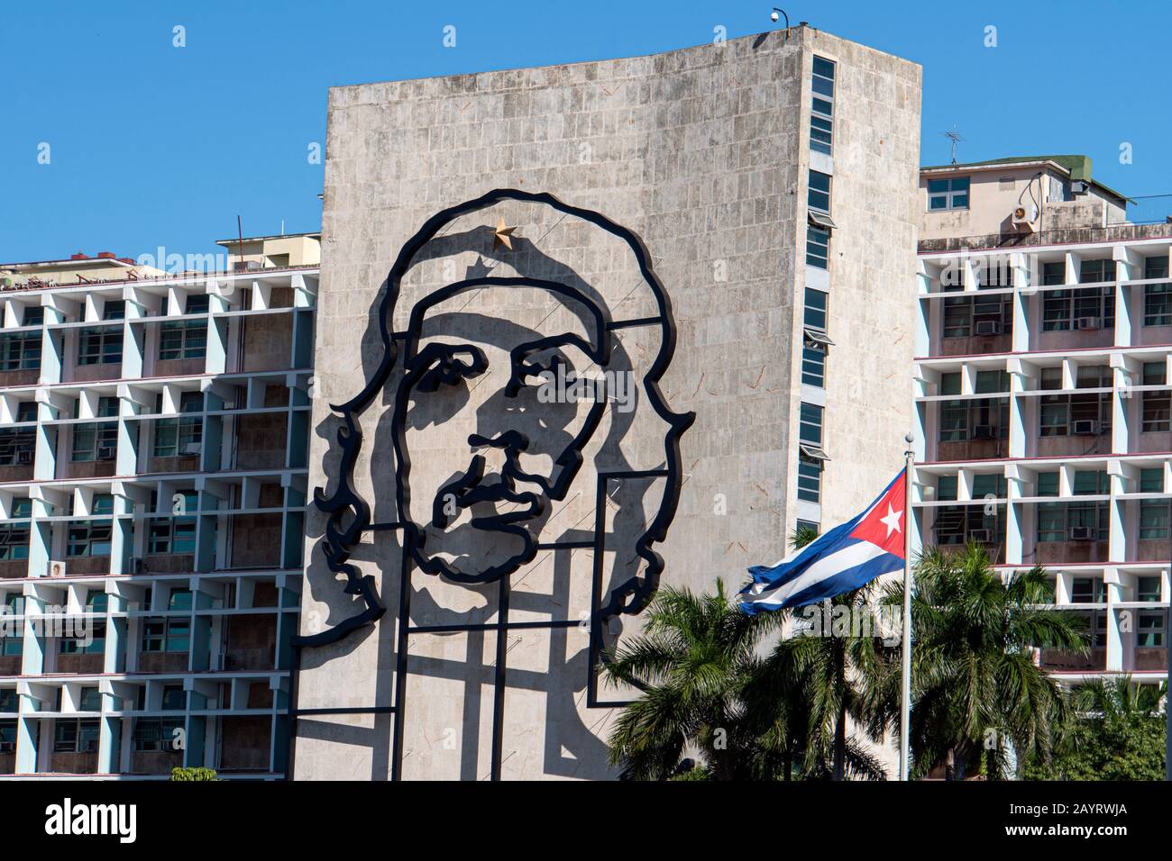 November 2019 In Havanna, Kuba Statt. Nahaufnahme von Che Guevara auf der plaza De la Revolution Stockfoto