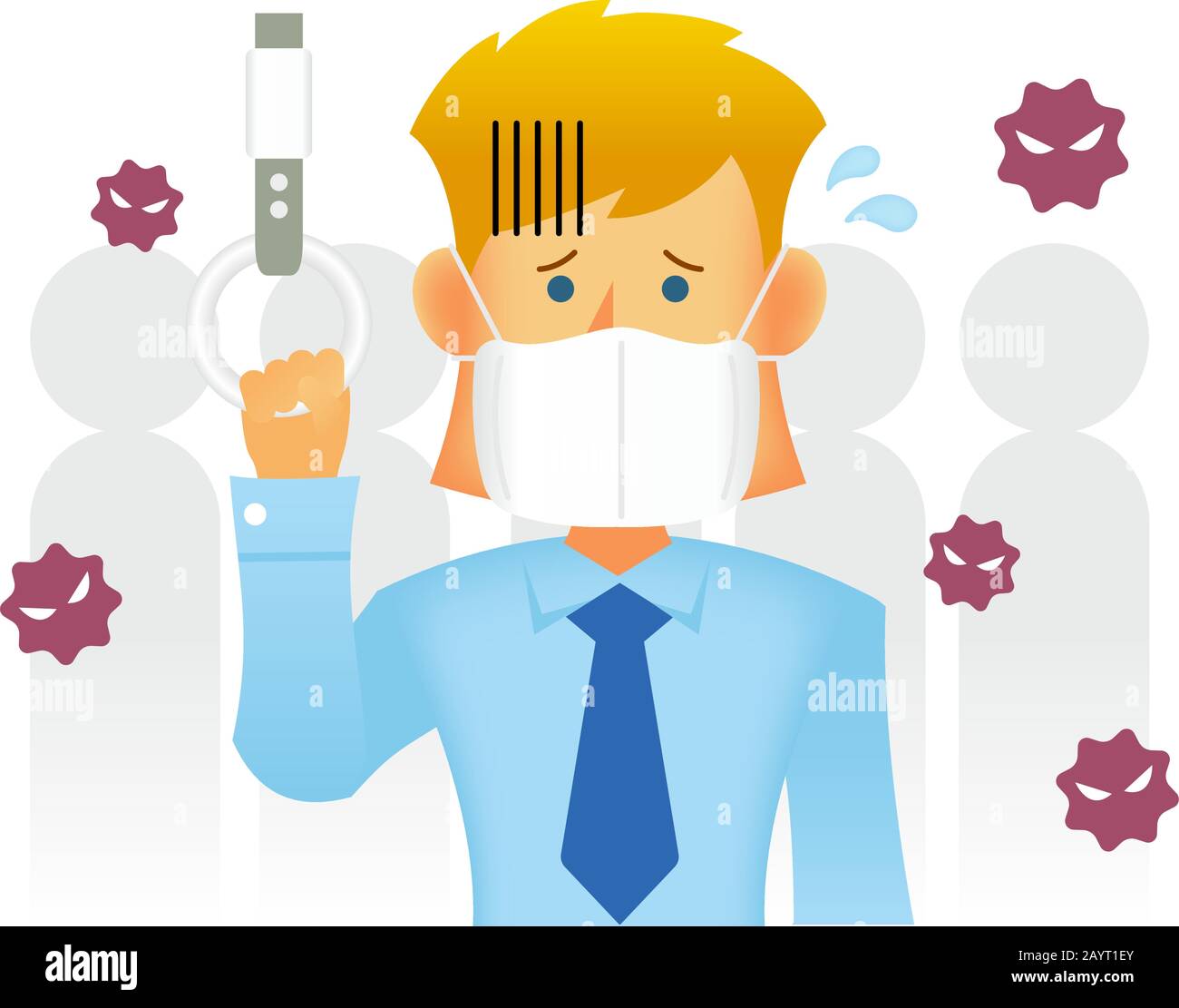 Geschäftsmann Aufmerksamkeit auf Infektion in einem geschlossenen Raum ( wie ein Pendlerzug ) Vektor-Illustration / Coronavirus, Grippe usw. Stock Vektor