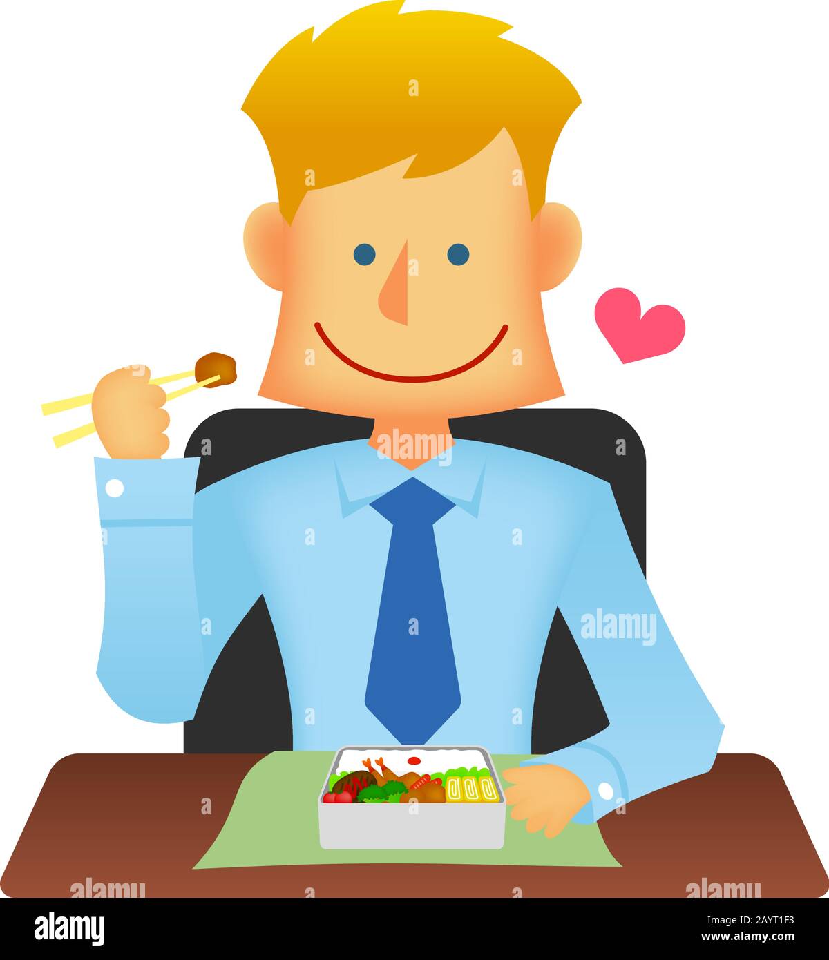 Vector Flat Illustration für junge Geschäftsleute (Oberkörper)/Essens der Mittagsbox der Ehefrau Stock Vektor