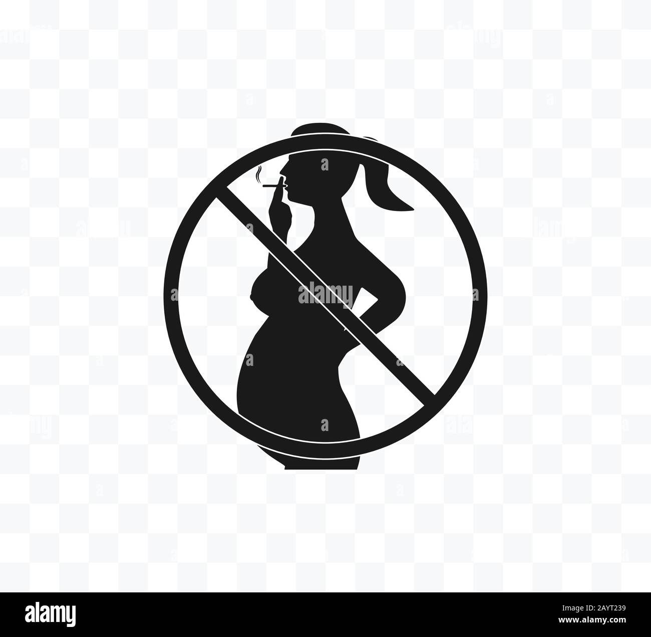 Gefahr für Schwangere, Rauchen verboten. Vektorgrafiken. Flach. Stock Vektor