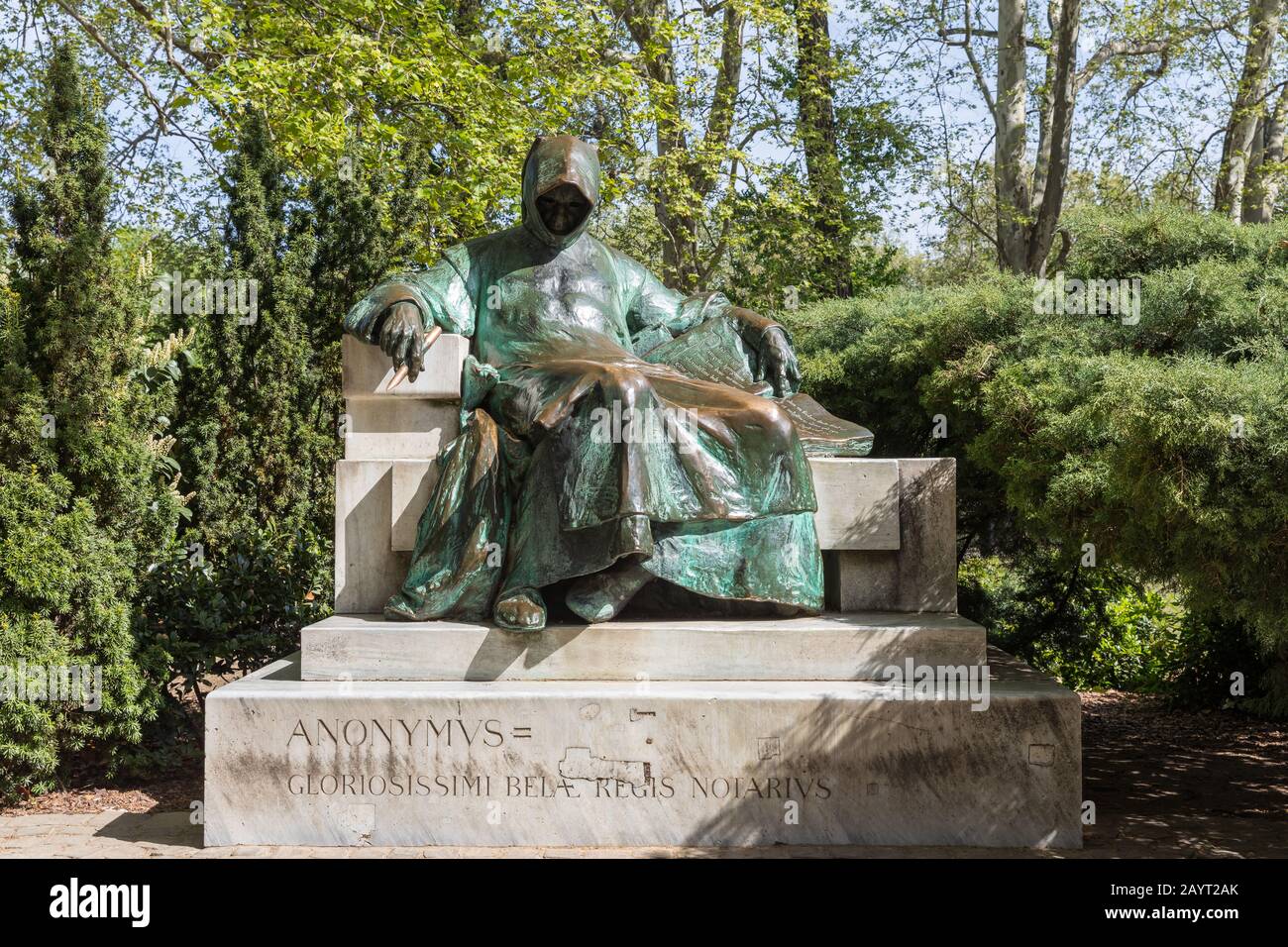 Statue des Anonymus in Budapest - Ungarn Stockfoto