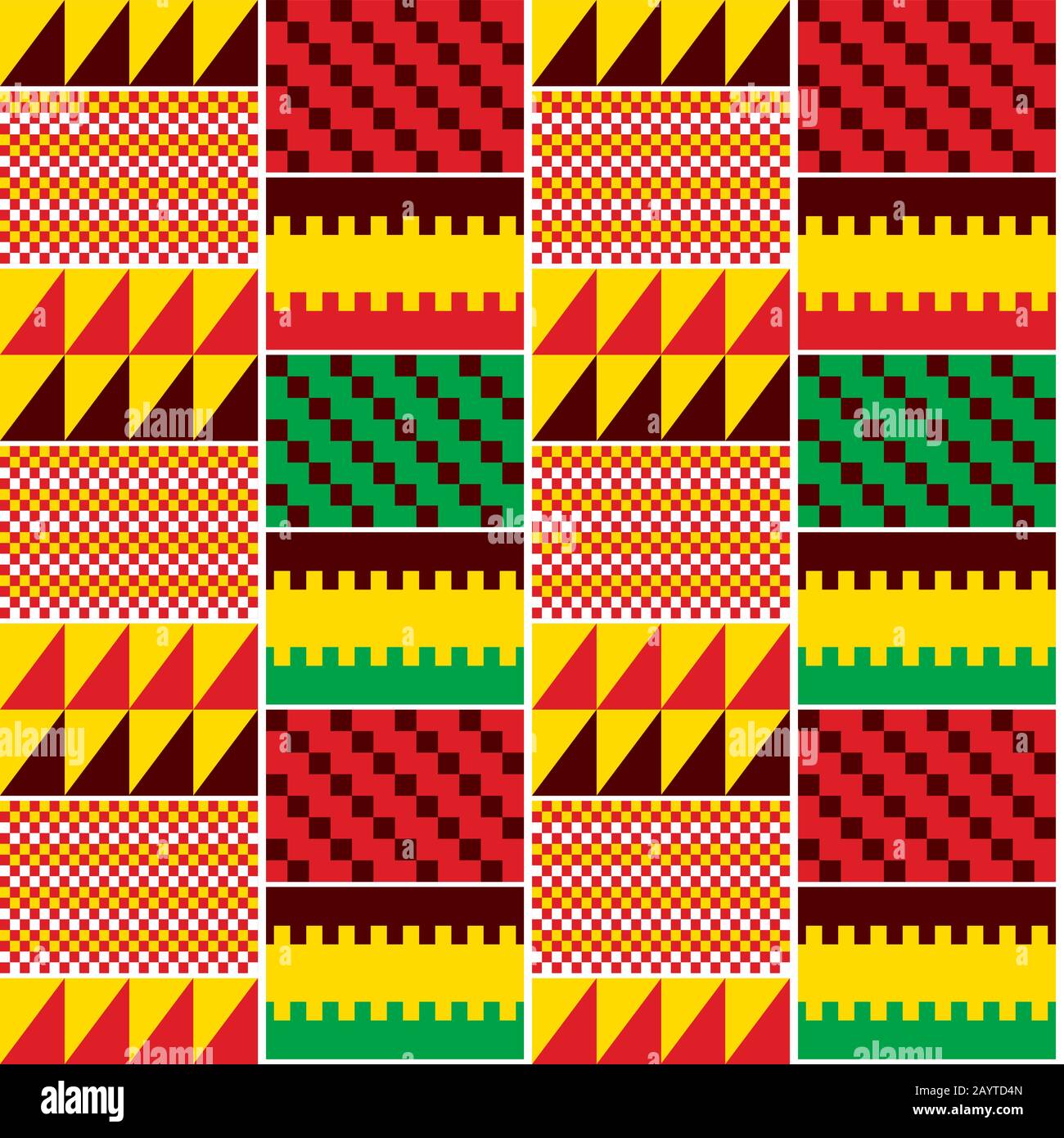 Kente Geometric Vector Seamless Muster, stammesafrikanischer Nwentoma-Stoff-Stil Design perfekt für Stoffe und Textilien Stock Vektor