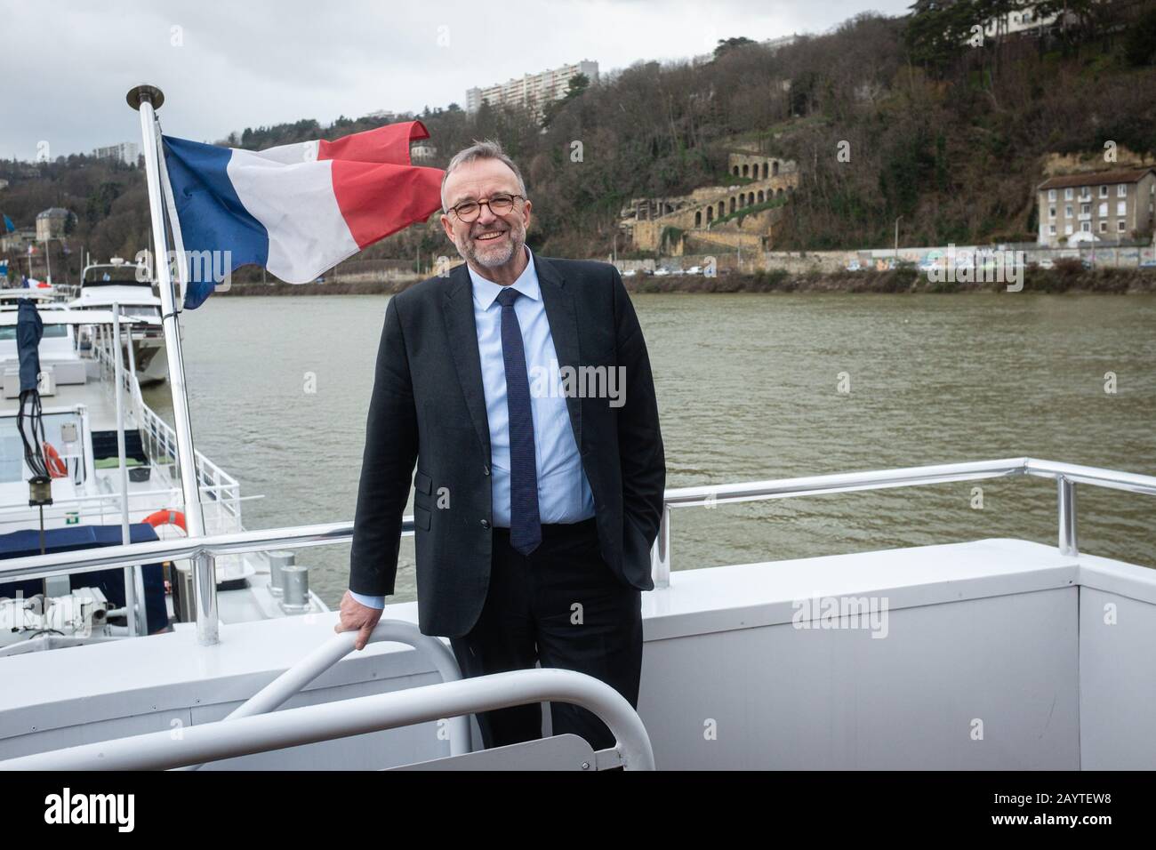 11/02/2020, Lyon, Auvergne-Franc ône-Alpen, Frankreich. Étienne Blanc Kandidat Les Républicain für den Bürgermeister von Lyon im nächsten März. Stockfoto