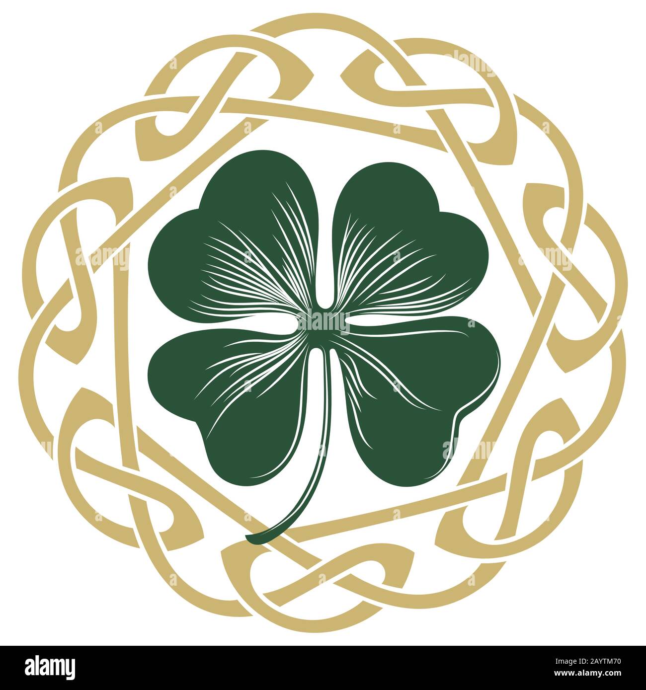 Vierblättriges Kleeblatt im Vintage-Retro-Stil. Irisches Symbol für das fest von St. Patrick Stock Vektor