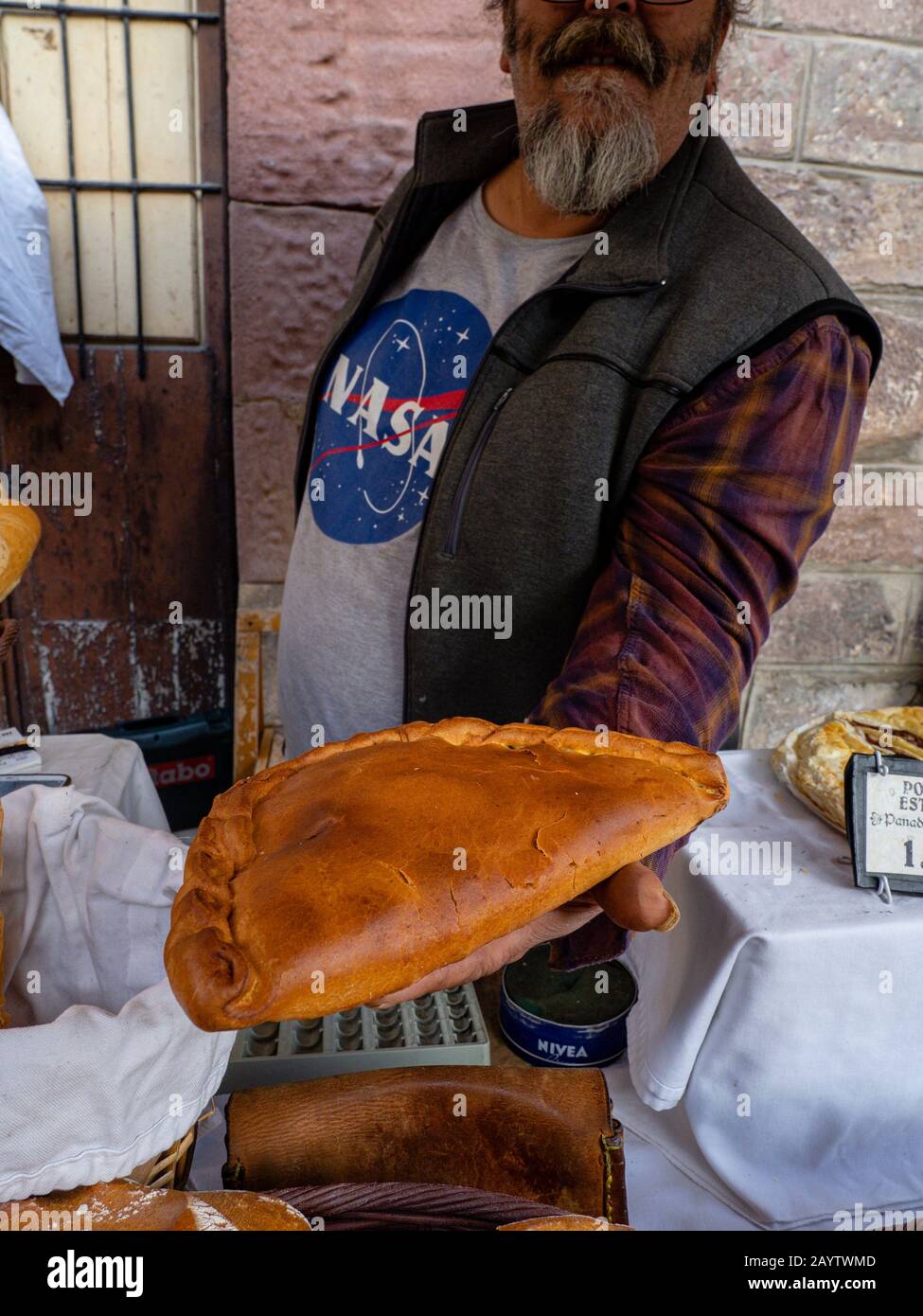 Empanada de Carne, Cabezón de la Sal, Comarca Saja-Nansa, Kantabrien, Spanien. Stockfoto