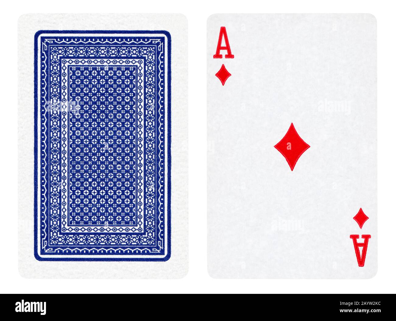 Ass der Diamanten und Joker Spielkarten isoliert auf weiß Stockfoto
