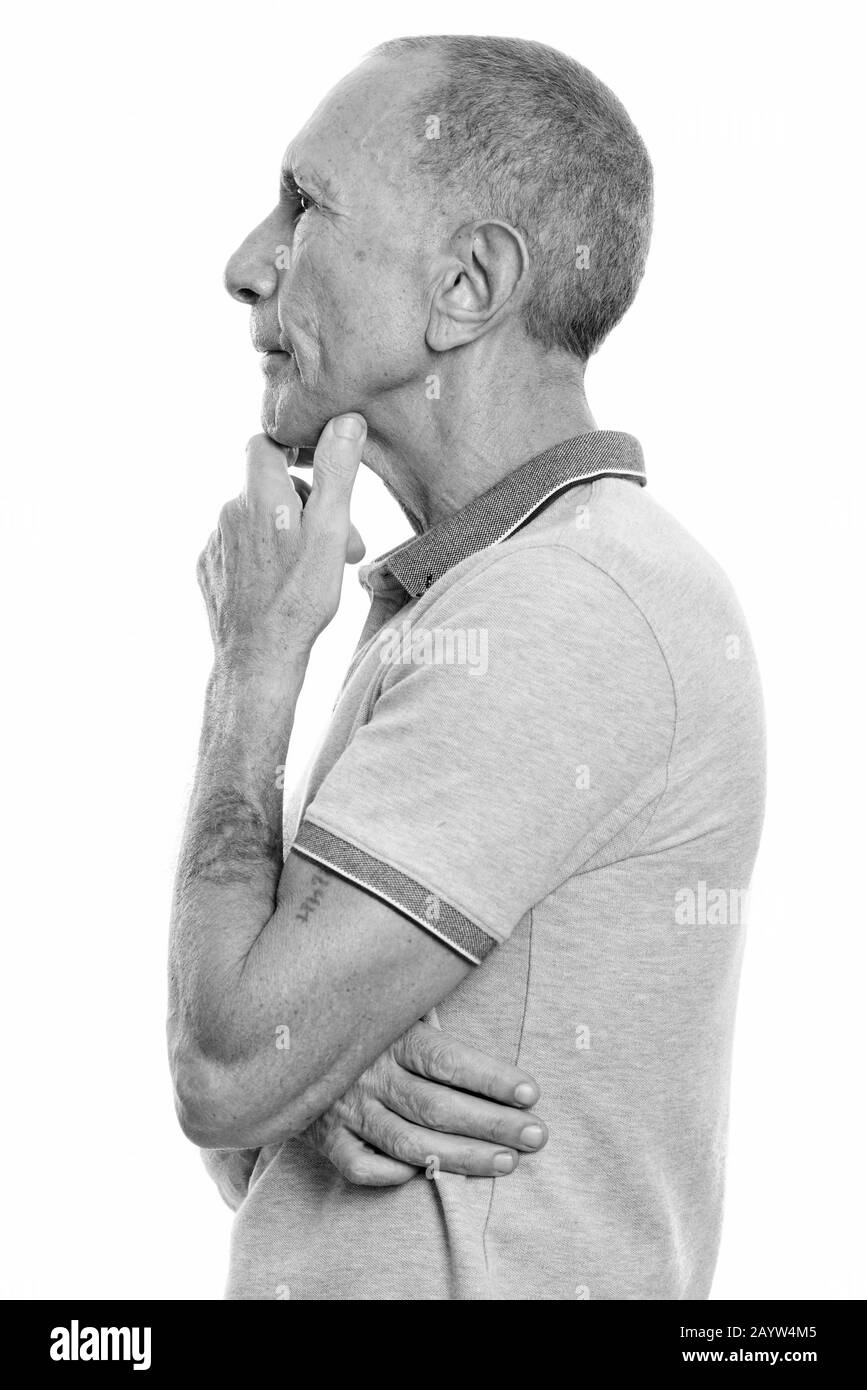 Profilansicht des Denkens älterer Menschen Stockfoto