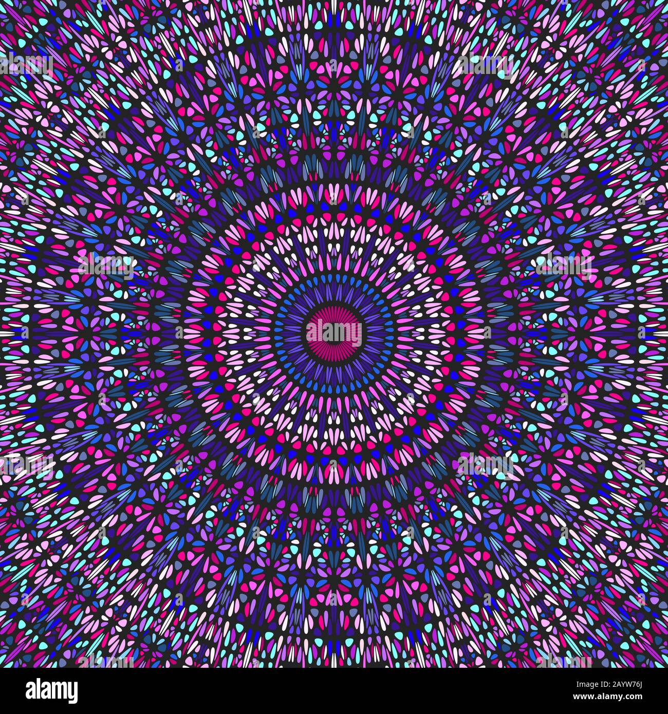 Psychedelischer geometrischer Blumenschmuck Mandala-Hintergrund - abstraktes hypnotisches buntes, geblümtes kreisförmiges Vektordesign Stock Vektor