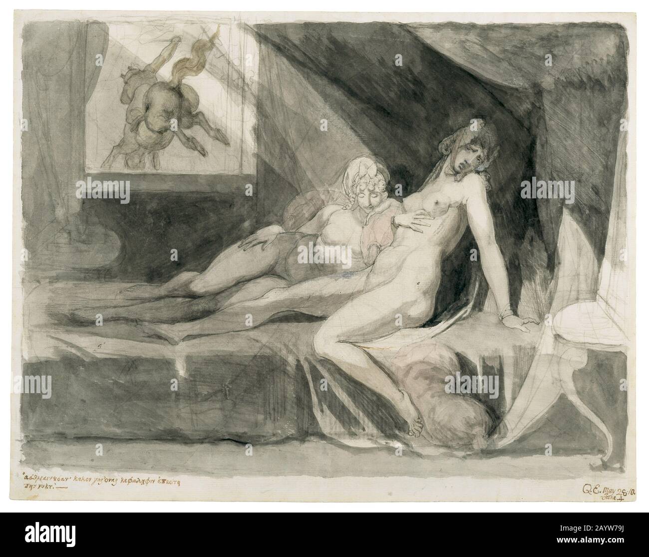 ALP verlässt die Betkammer zweier schlafender Frauen. Museum: Kunsthaus Zürich. Autor: Johann Heinrich Füssli (Fuselis). Stockfoto