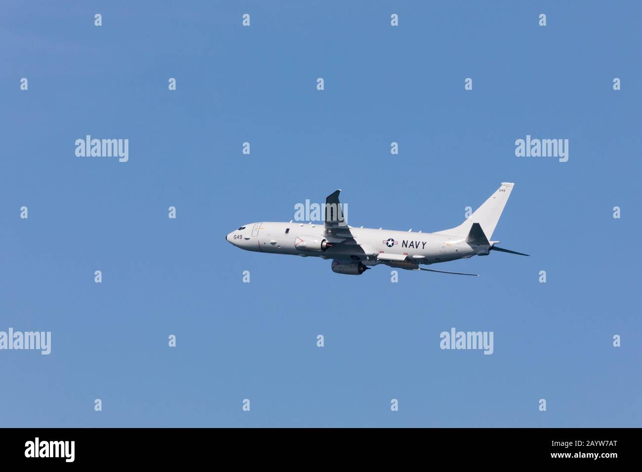 Die US Navy Anti-U-Boot-Kriegsführung, Boeing P-8A Poseidon, die während Der Flottenwoche 2019 über der San Francisco Bay angezeigt wird. Stockfoto