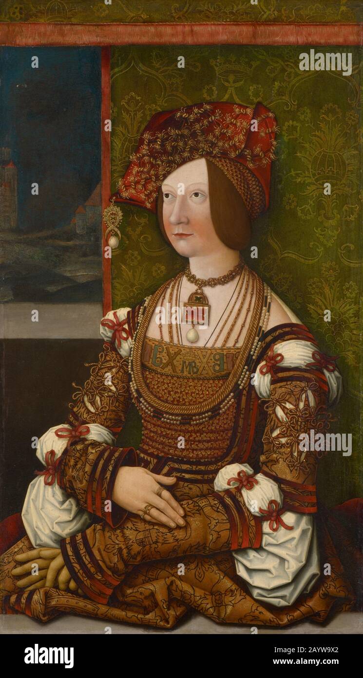 Porträt von Bianca Maria Sforza (1472-1510). Museum: Kunsthistorisches Museum, Vienne. Autor: Bernhard STRIGEL. Stockfoto