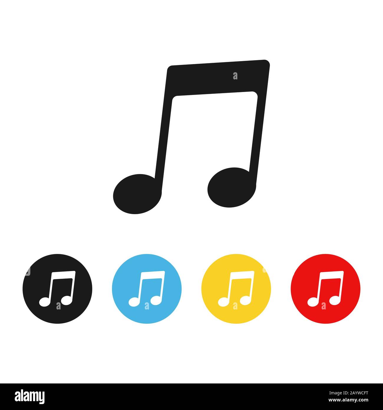 Symbol für Musiknotizen auf weißem Hintergrund. Notizsymbol in bunten Kreisen. Abbildung Stockfoto