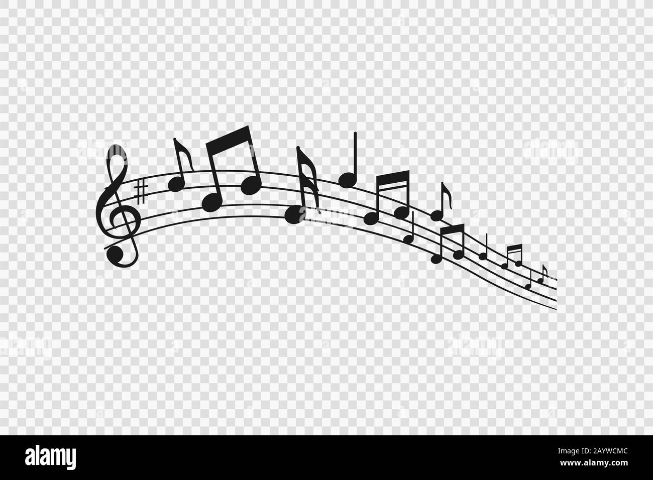 Musiknoten und Symbole, musikalisches Design, isoliert, Vektorgrafiken. Stockfoto