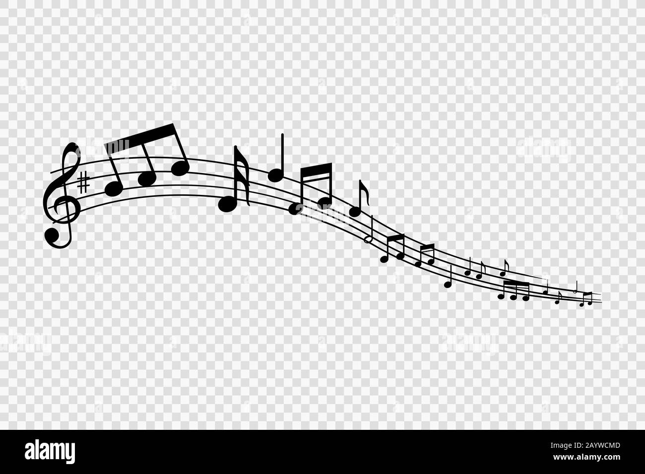 Musiknoten und Symbole, musikalisches Design, isoliert, Vektorgrafiken. Stockfoto