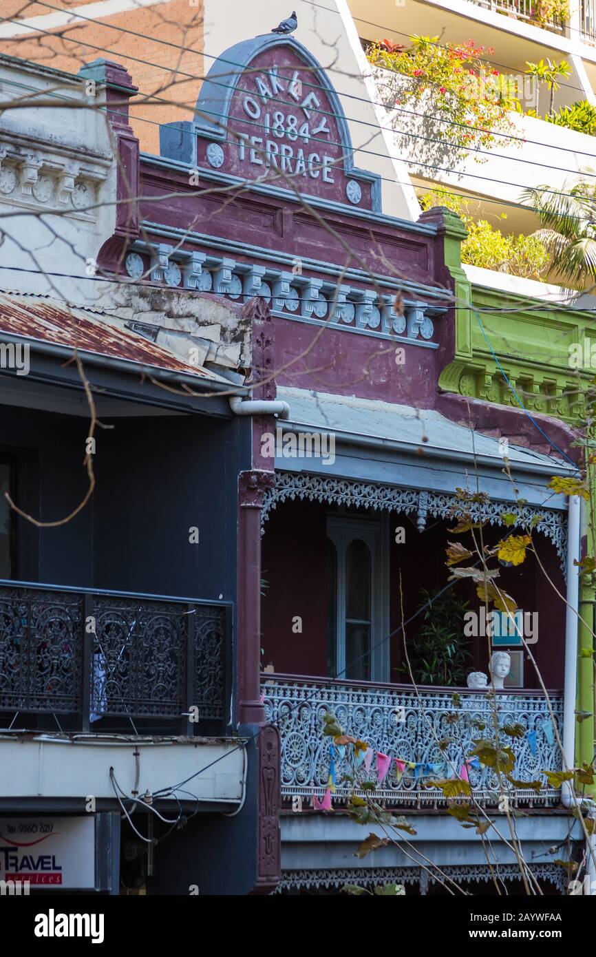 Australian Housing Styles, Spätviktorianisch, Surry Hills, Sydney. Stockfoto