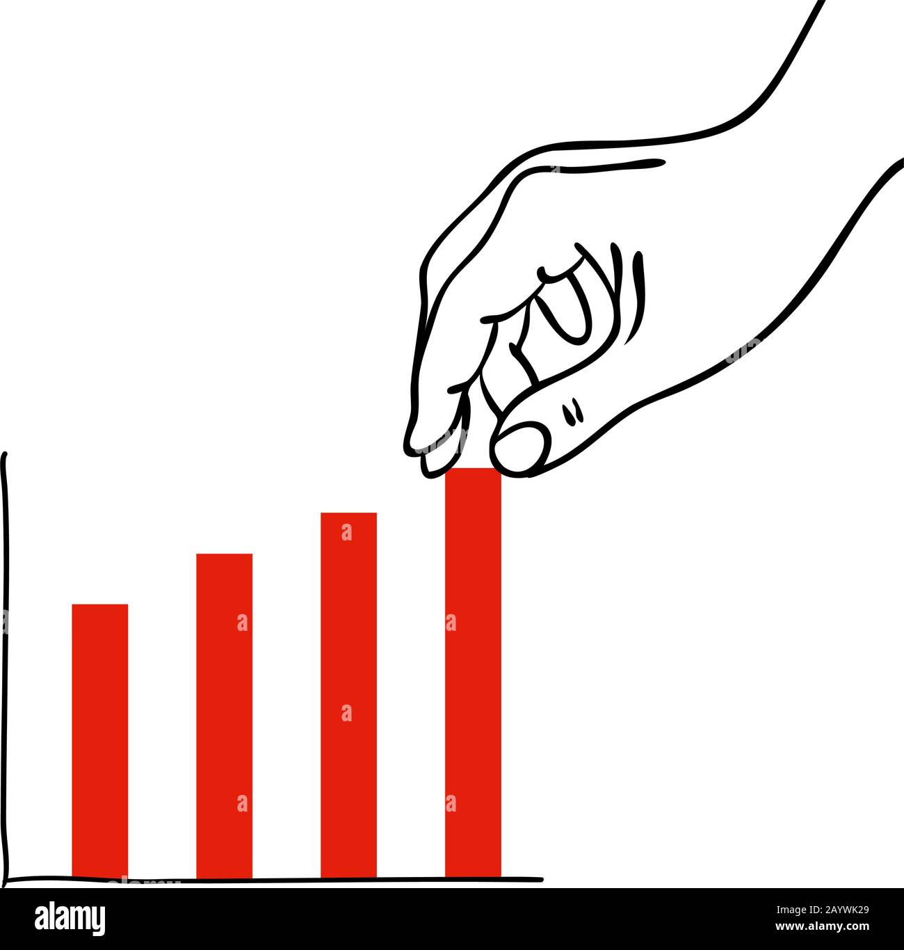 Hand in Hand - Hand in einen roten Balken - für Wirtschaft, Finanzen, Crash, Politik, Markt, Wirtschaft Stock Vektor