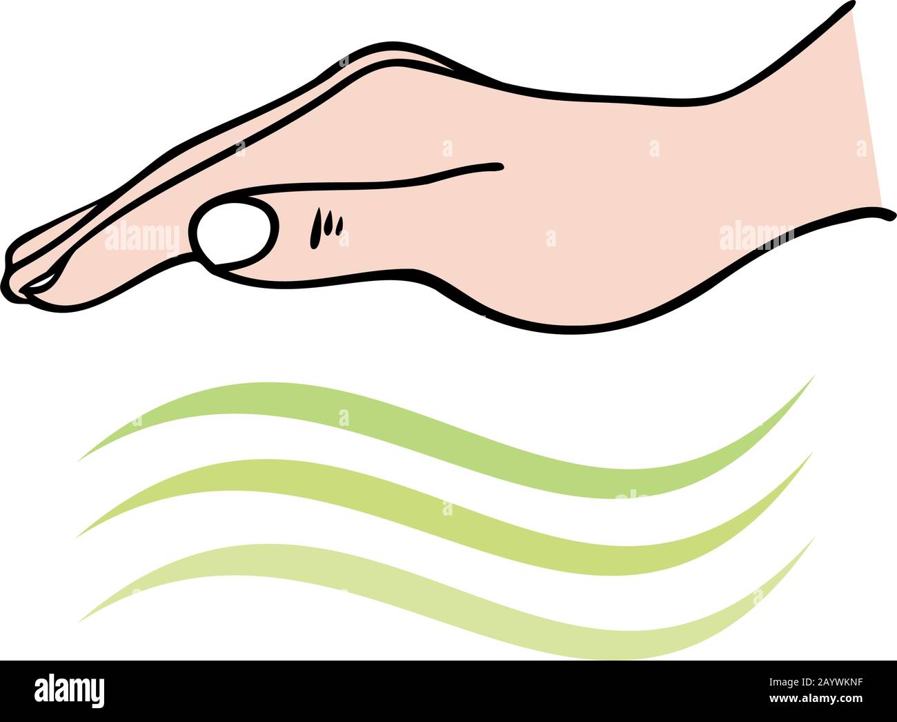 Handheilung, die Hand zeigt, die univerale Energiewellen zur emotionalen oder körperlichen Heilung sendet - für Reiki, Alternative Medizin Stock Vektor