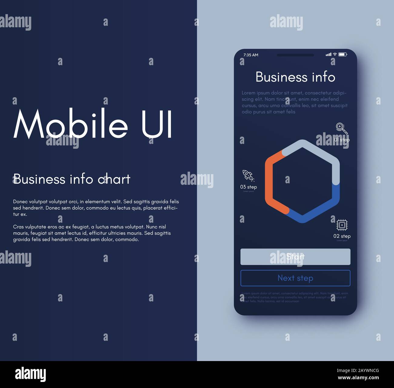 Infografieschnittstelle für mobile Anwendungen. UI-Design, Vektorgrafiken. Infografiken für Web- und Mobilanwendungen Stock Vektor