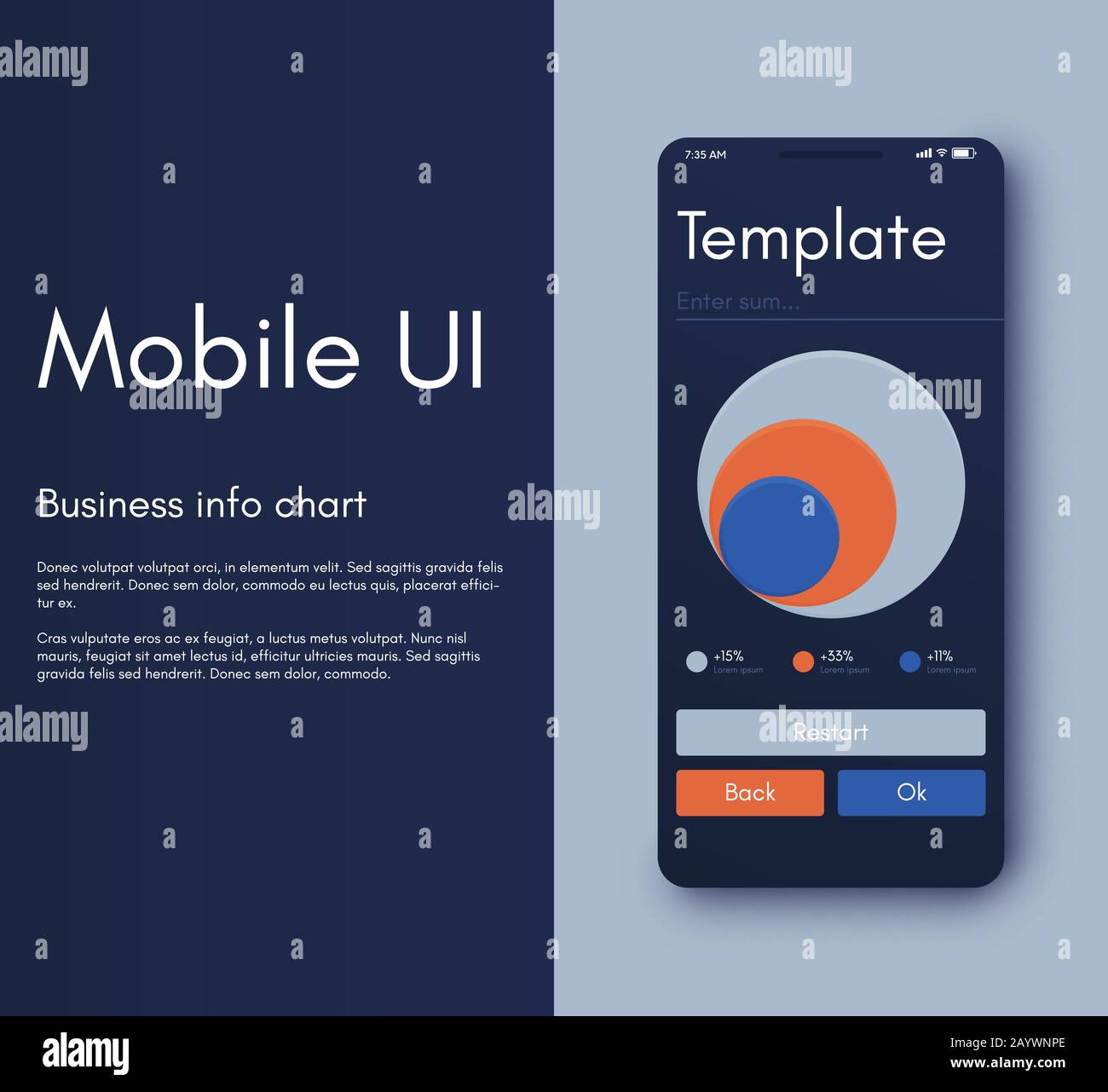 Infografieschnittstelle für mobile Anwendungen. UI-Design, Vektorgrafiken. Infografiken für Web- und Mobilanwendungen Stock Vektor