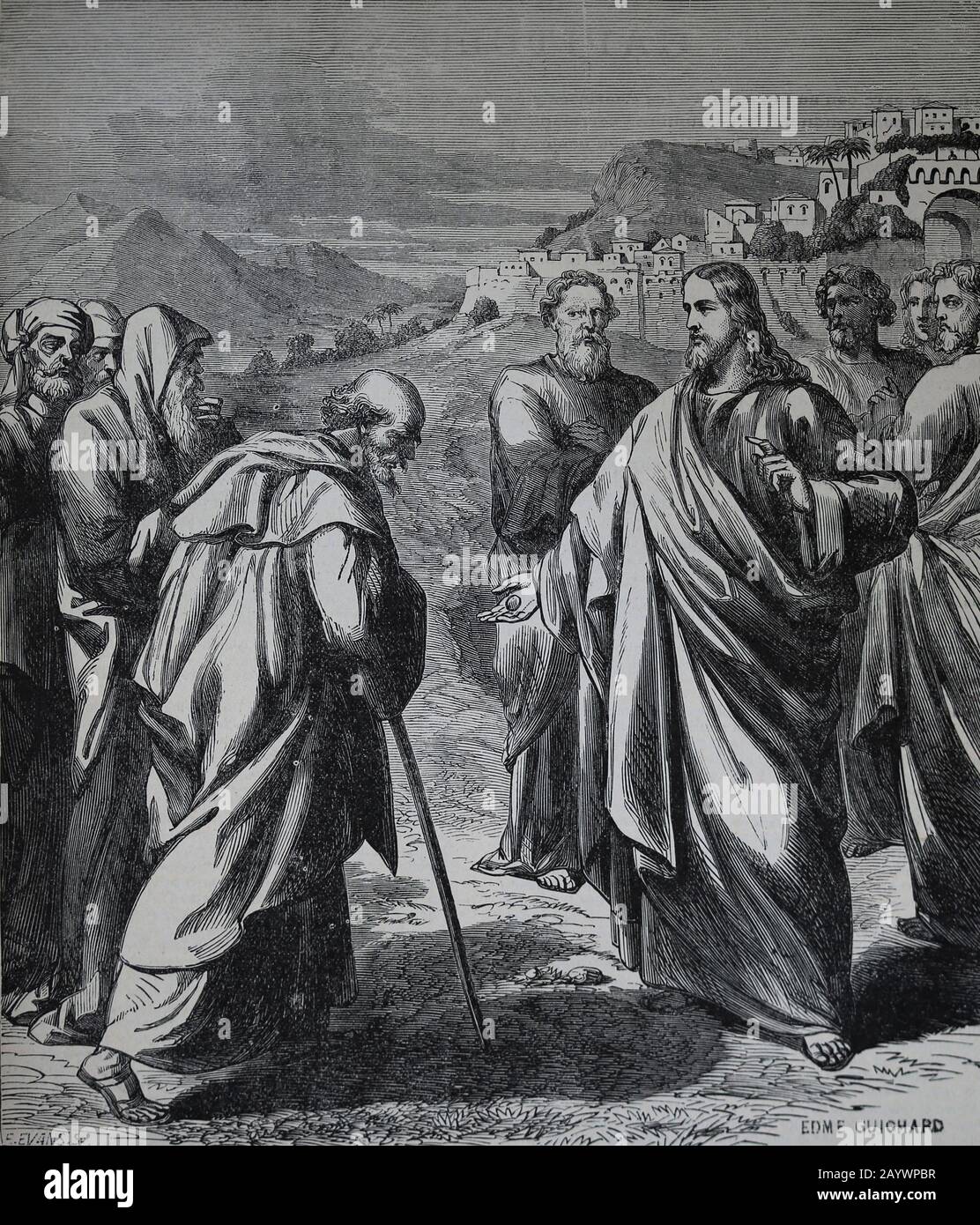 Neues Testamente. Machen Sie dem Kaiser das, was der Kaiser ist, und Gott das, was Gottes ist. Gravur, 19. Jahrhundert. Stockfoto