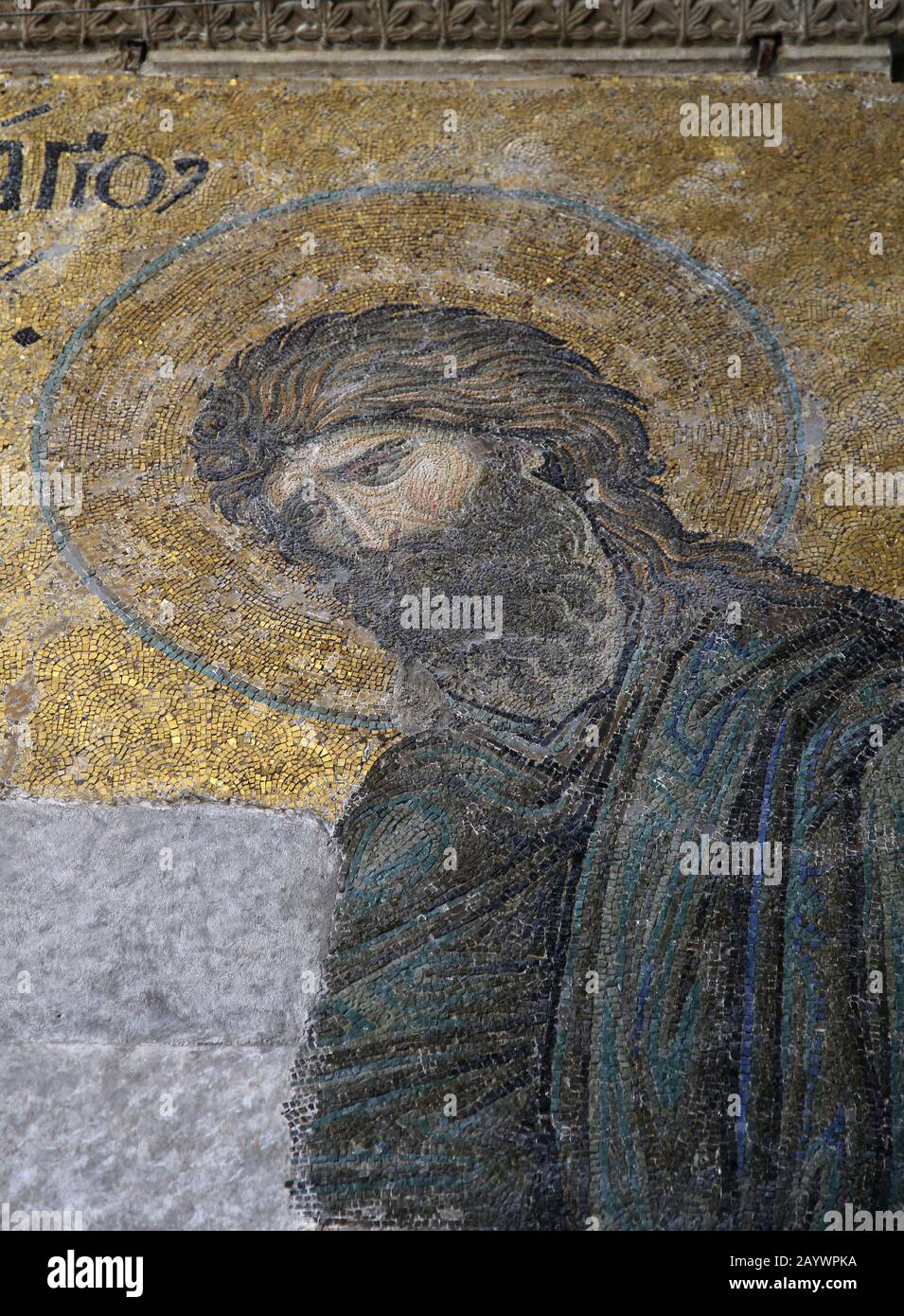 Türkei. Istanbul. Hagia Sofia. Deesis Mosaik. Detail des heiligen Johannes des Täufers. 12. Oder 13. Jahrhundert. Stockfoto