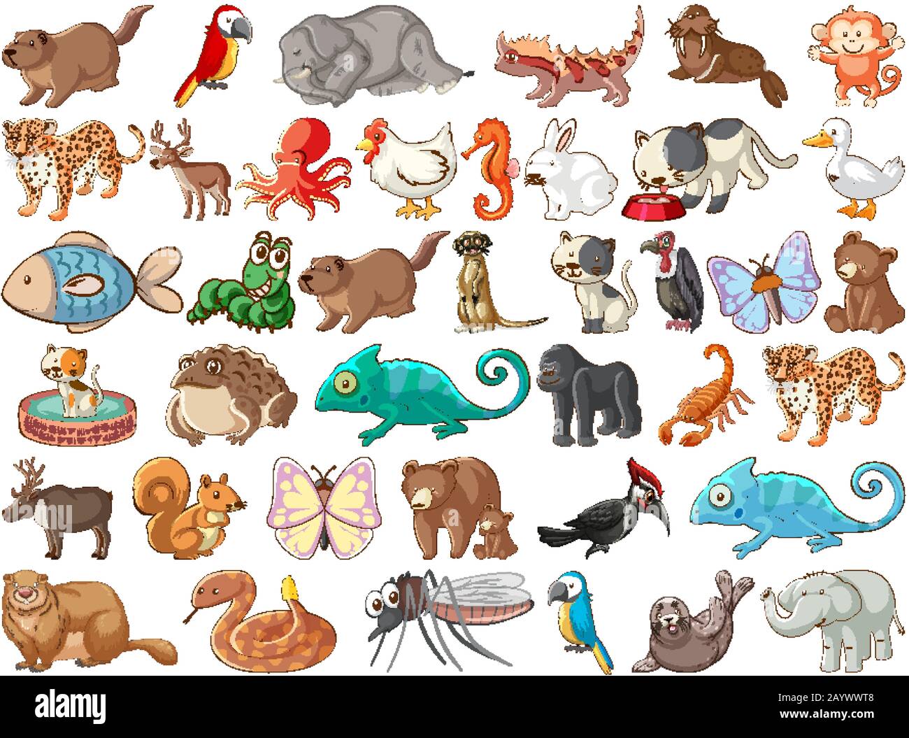 Groe Anzahl von Wildtieren mit vielen Arten von Tieren und Insekten  Abbildung Stock-Vektorgrafik - Alamy