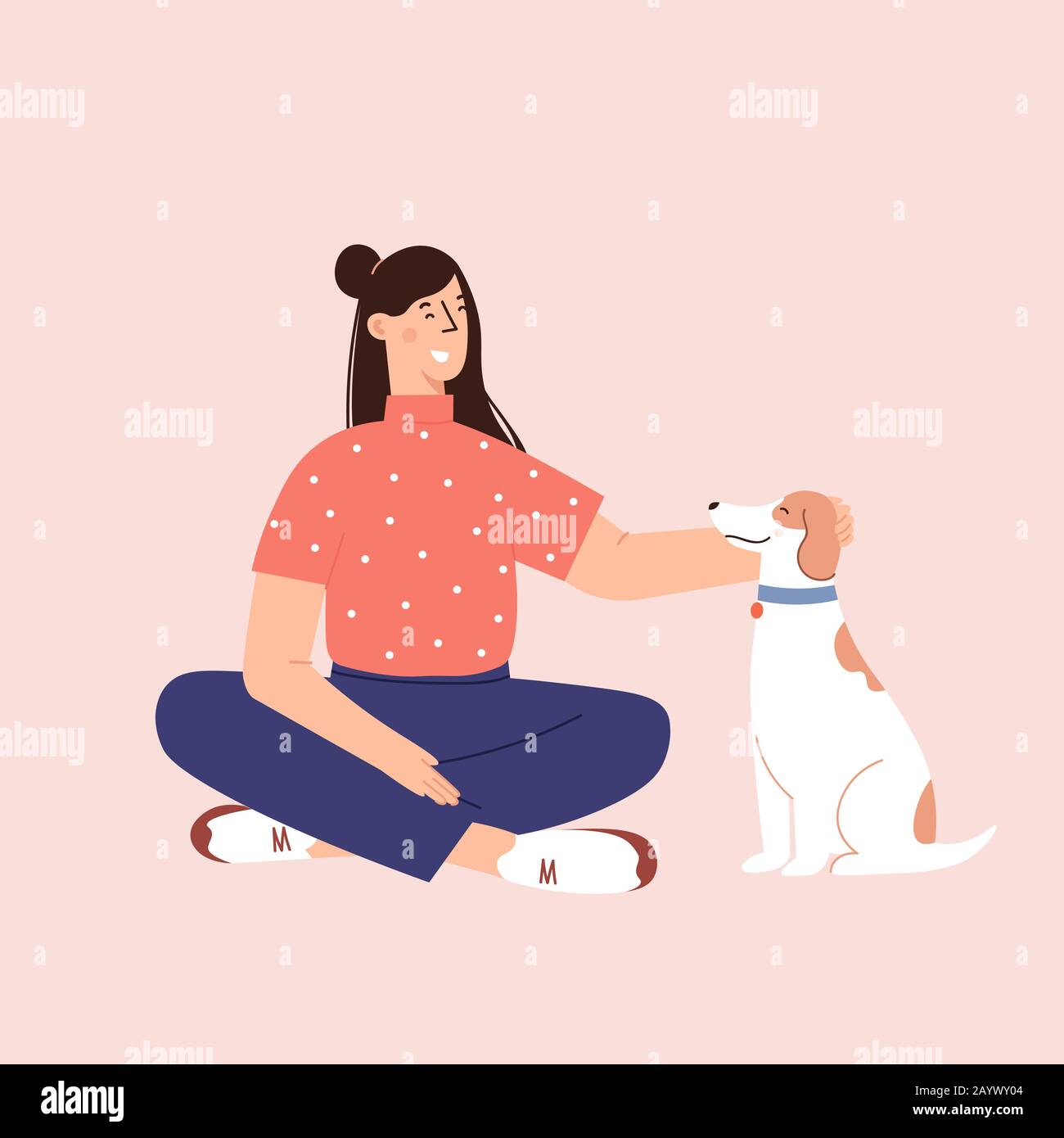 Flat Cartoon Vector Illustration über die Freundschaft zwischen Mensch und Hund Stock Vektor