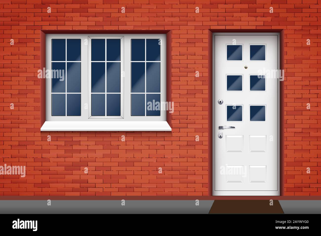 Außenansicht eines Ziegelhauses mit Fenster und Tür. Stock Vektor