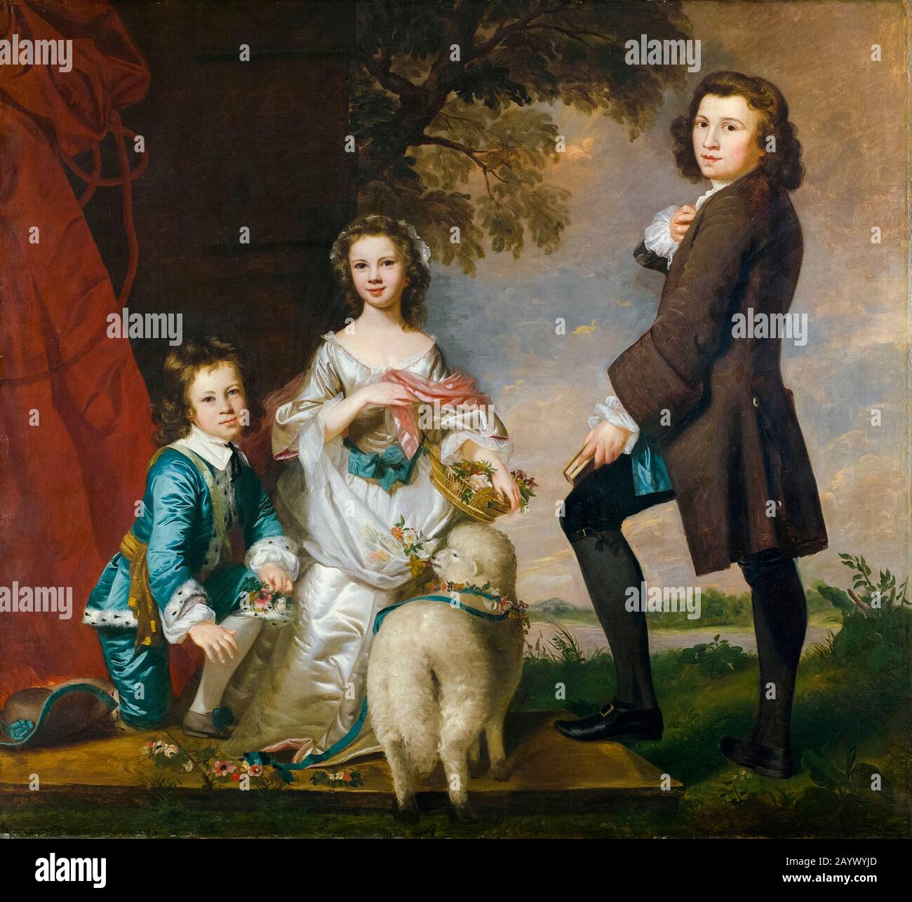 Joshua Reynolds, Thomas Neate (1742-18325), Martha Neate (1741-nach 175er) mit ihrem Tutor, Thomas Needham, Porträtgemälde, 1748 Stockfoto
