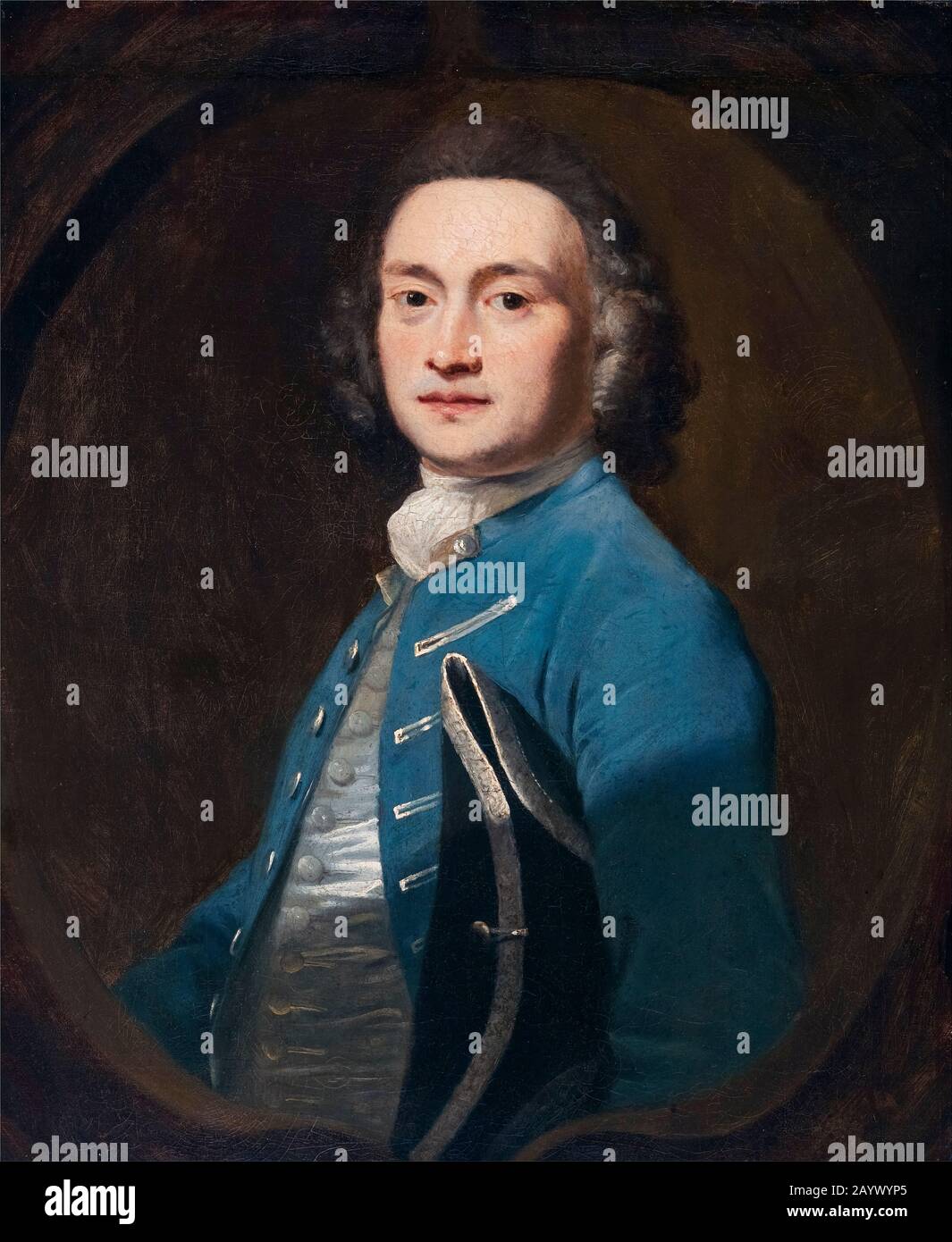 Joshua Reynolds, Ein Unbekannter Mann (Mann in einem blauen Mantel), Porträtgemälde, um 1748 Stockfoto