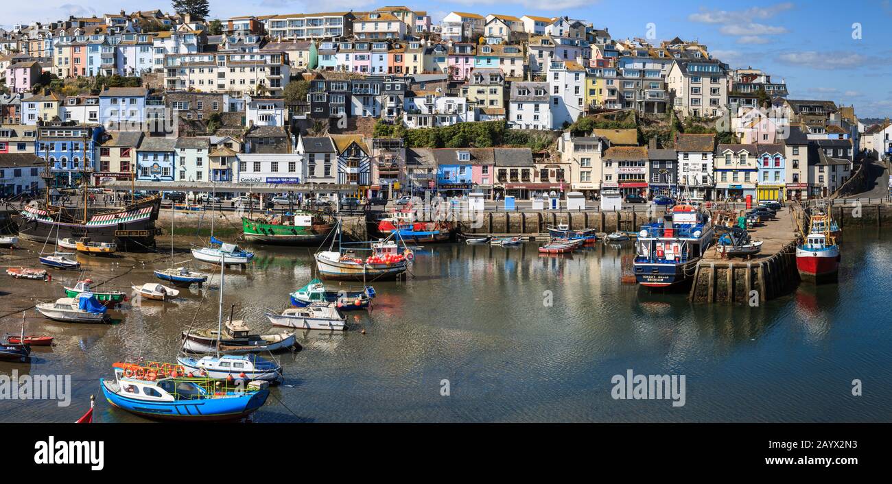 Panoramabild von Brixham malerischer Hafen Devon England Großbritannien Europa Deutschland gb Stockfoto