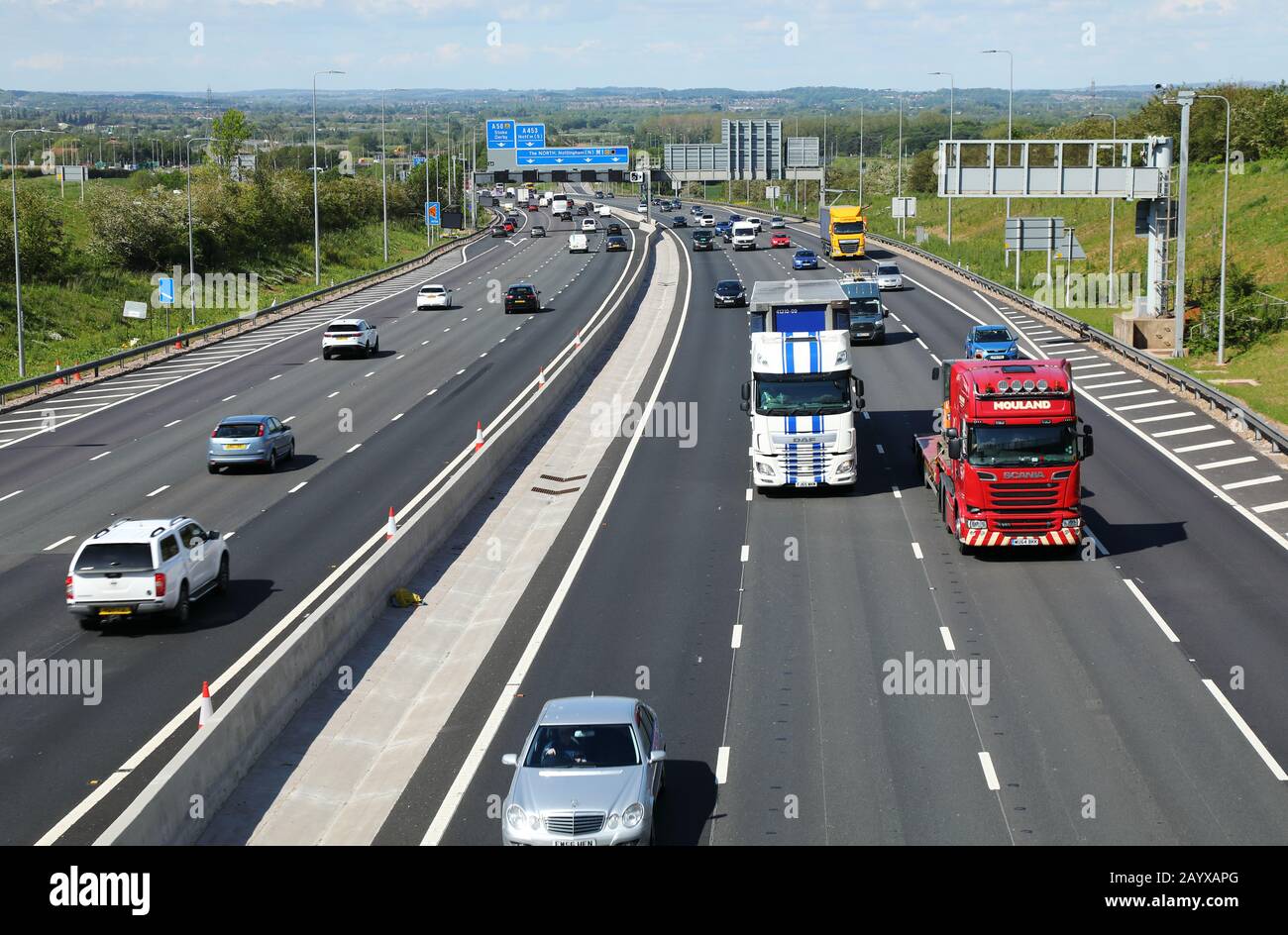 Autobahn M1, Blick nach Norden, in der Grafschaft Leicestershire, England, Großbritannien. Stockfoto