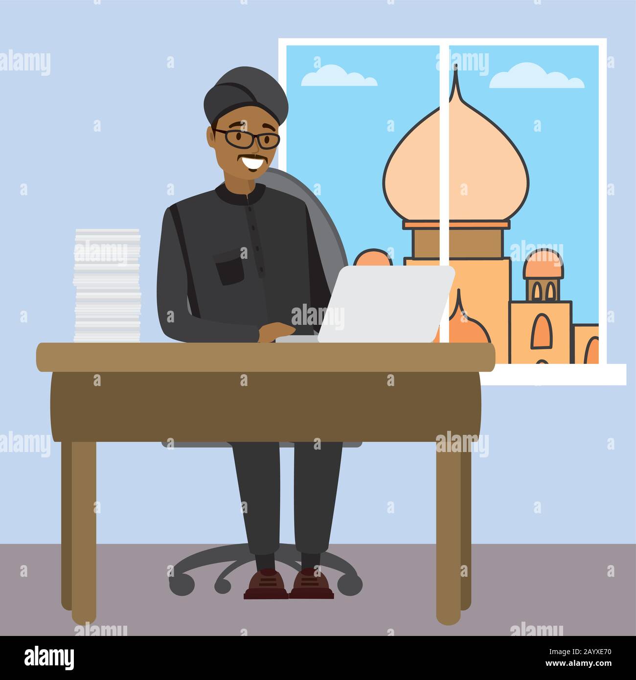 Indischer Geschäftsmann, der im Büro arbeitet, Cartoon-Vektor-Illustration Stock Vektor