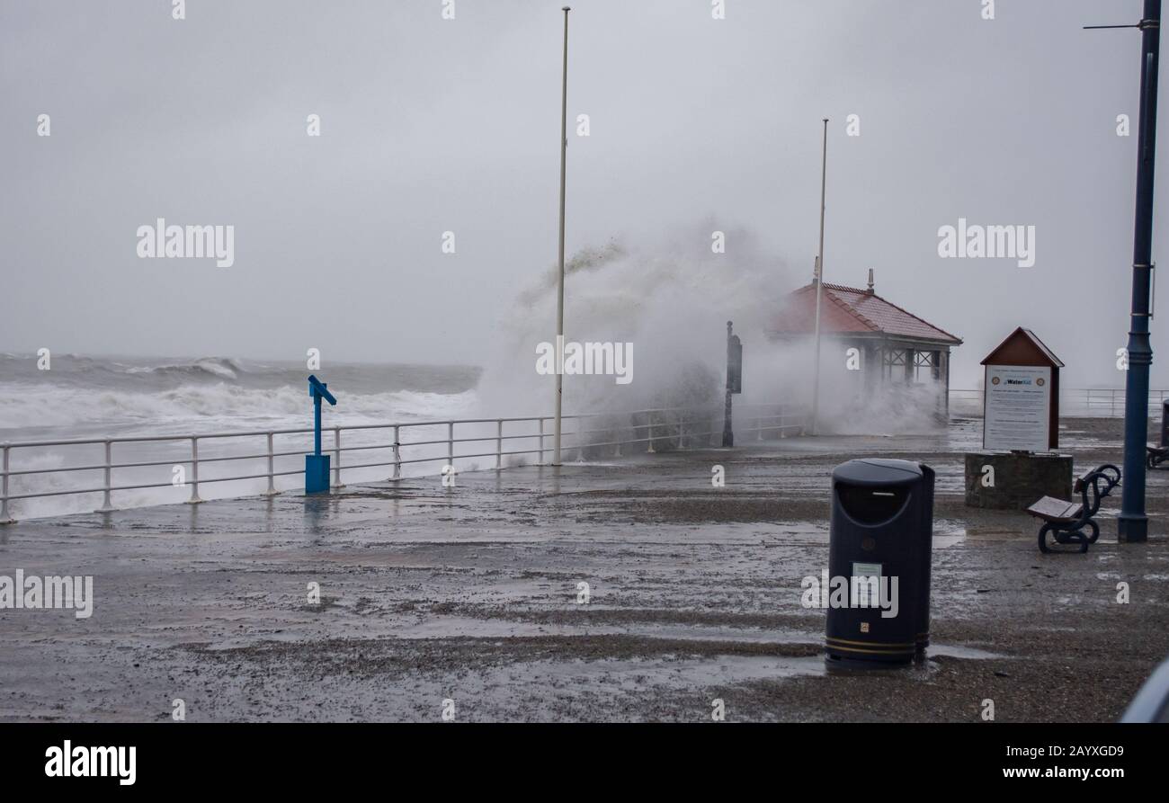 Storm Ciara streitert Aberystwyth West Wales Stockfoto