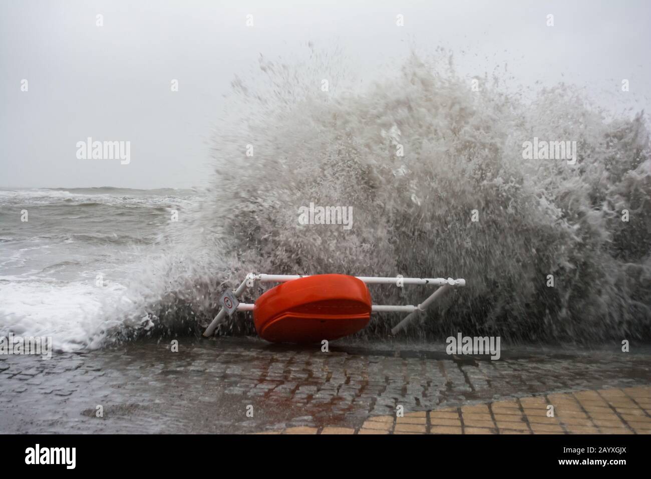 Storm Ciara streitert Aberystwyth West Wales Stockfoto