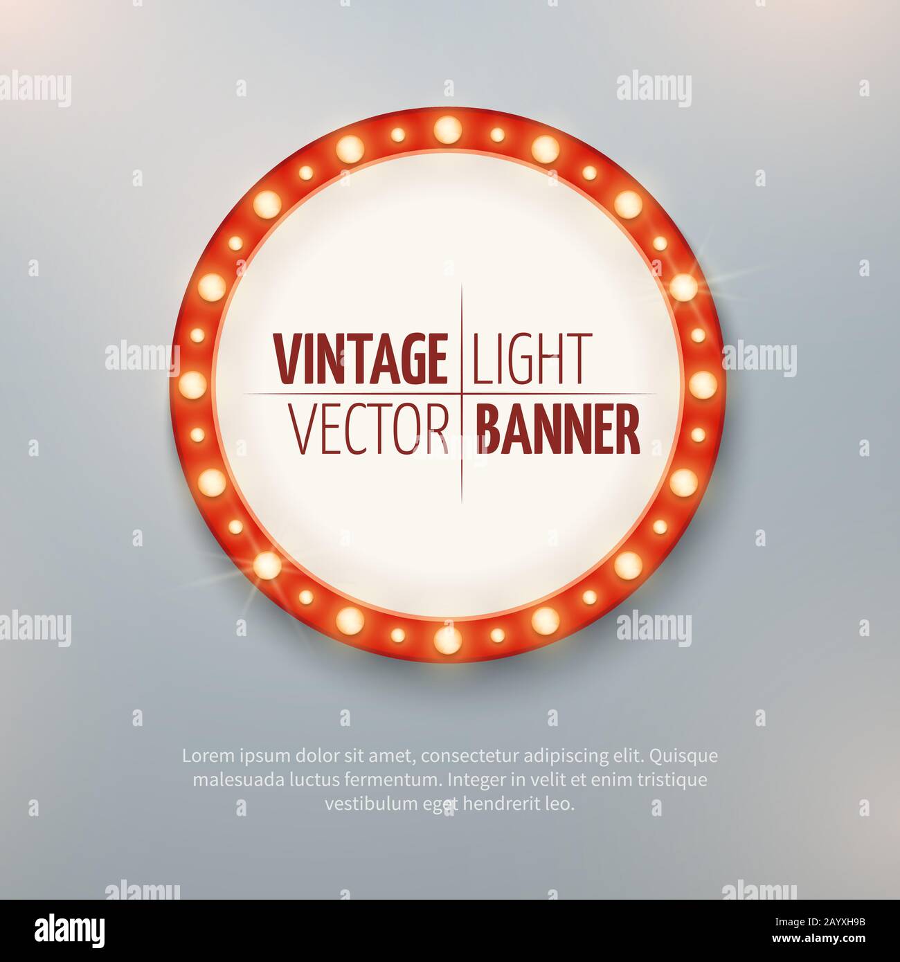 Vektor-Kreisbanner für Veranstaltungen im Vintage-Light-Stil. Rundes beleuchtetes Poster, Vektorgrafiken Stock Vektor