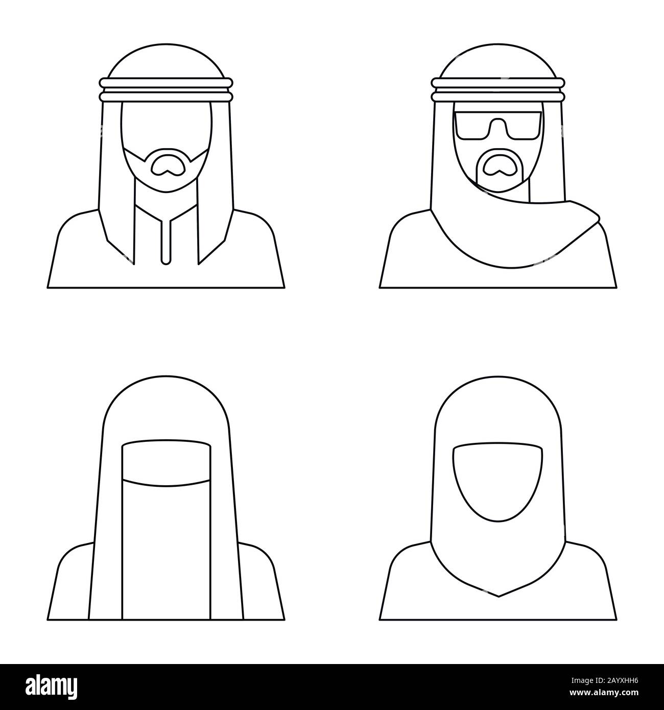 Avatar der Menschen im Nahen Osten in Linienform auf weißem Hintergrund. Vektorgrafiken Stock Vektor